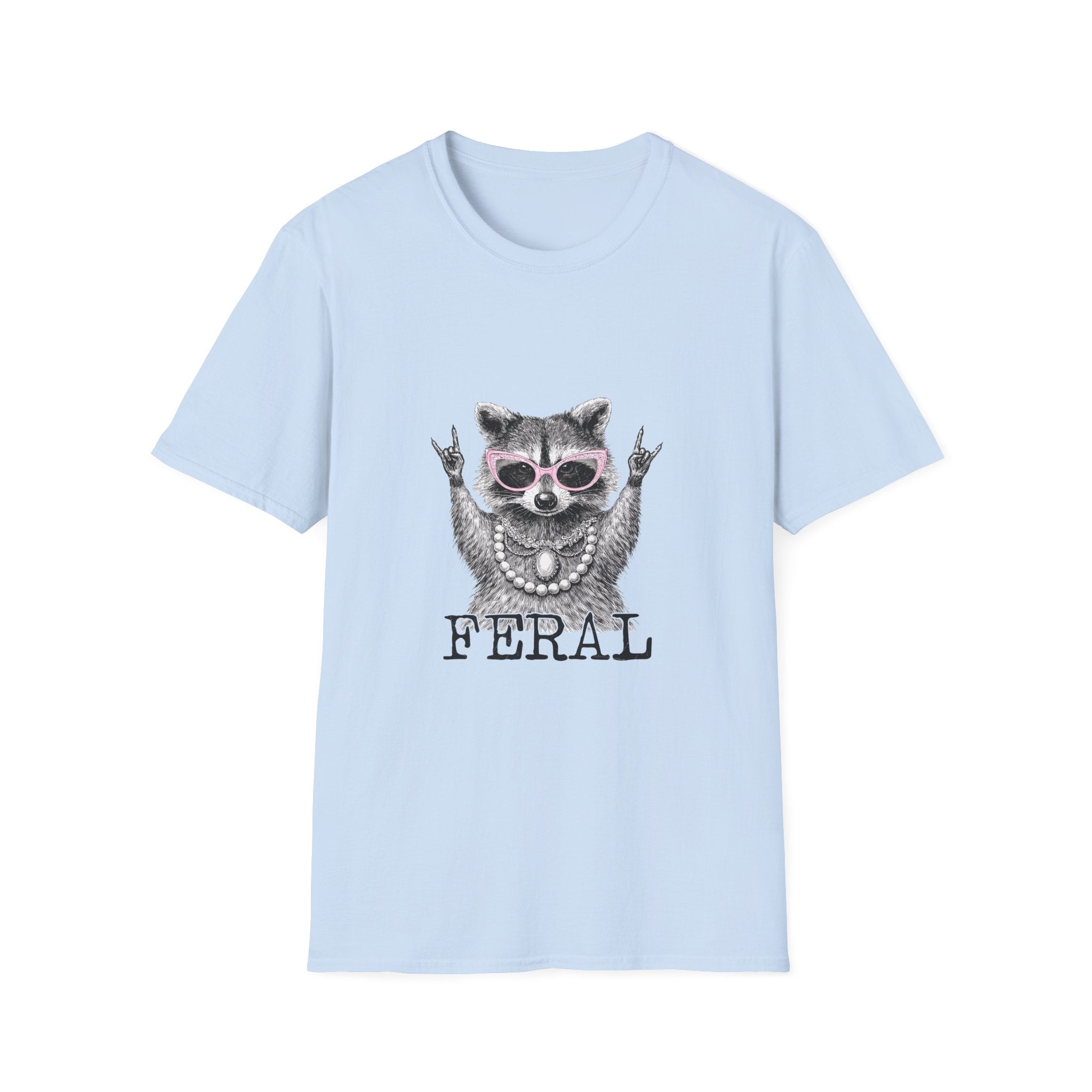 Feral Raccoon Graphic T-Shirt — Cool Raccoon in Sunglasses & Pearls