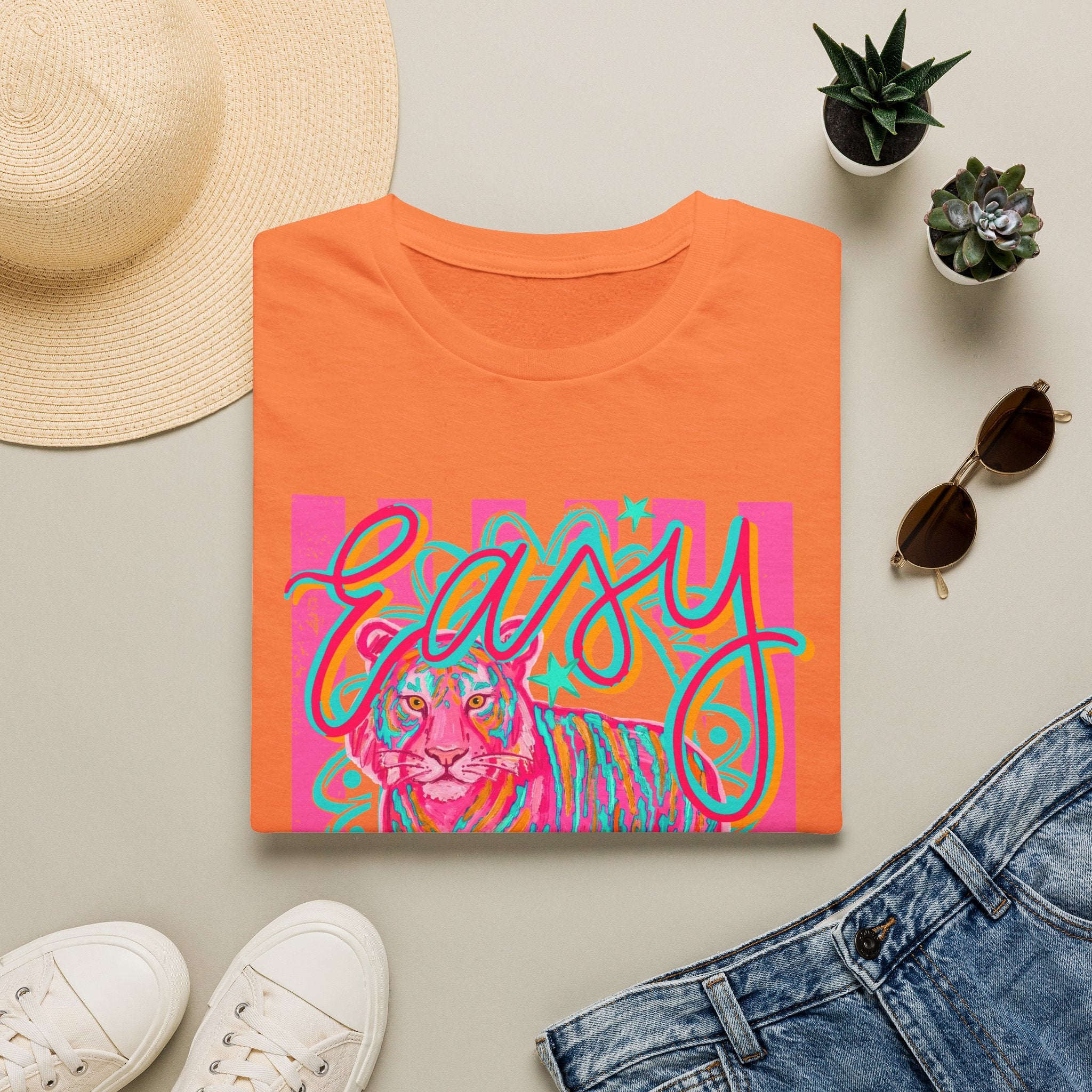 Easy Tiger T-Shirt — Colorful Retro Neon Tiger Graphic