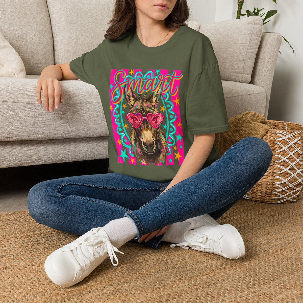 Smart Donkey T-Shirt — Colorful Heart-Sunglasses Graphic Tee for Animal Lovers