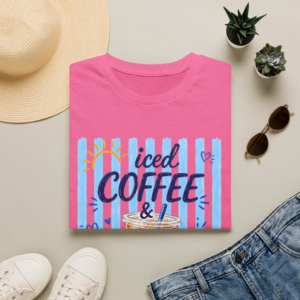 Iced Coffee & Sunshine T-Shirt — Cute Blue Striped Summer Tee