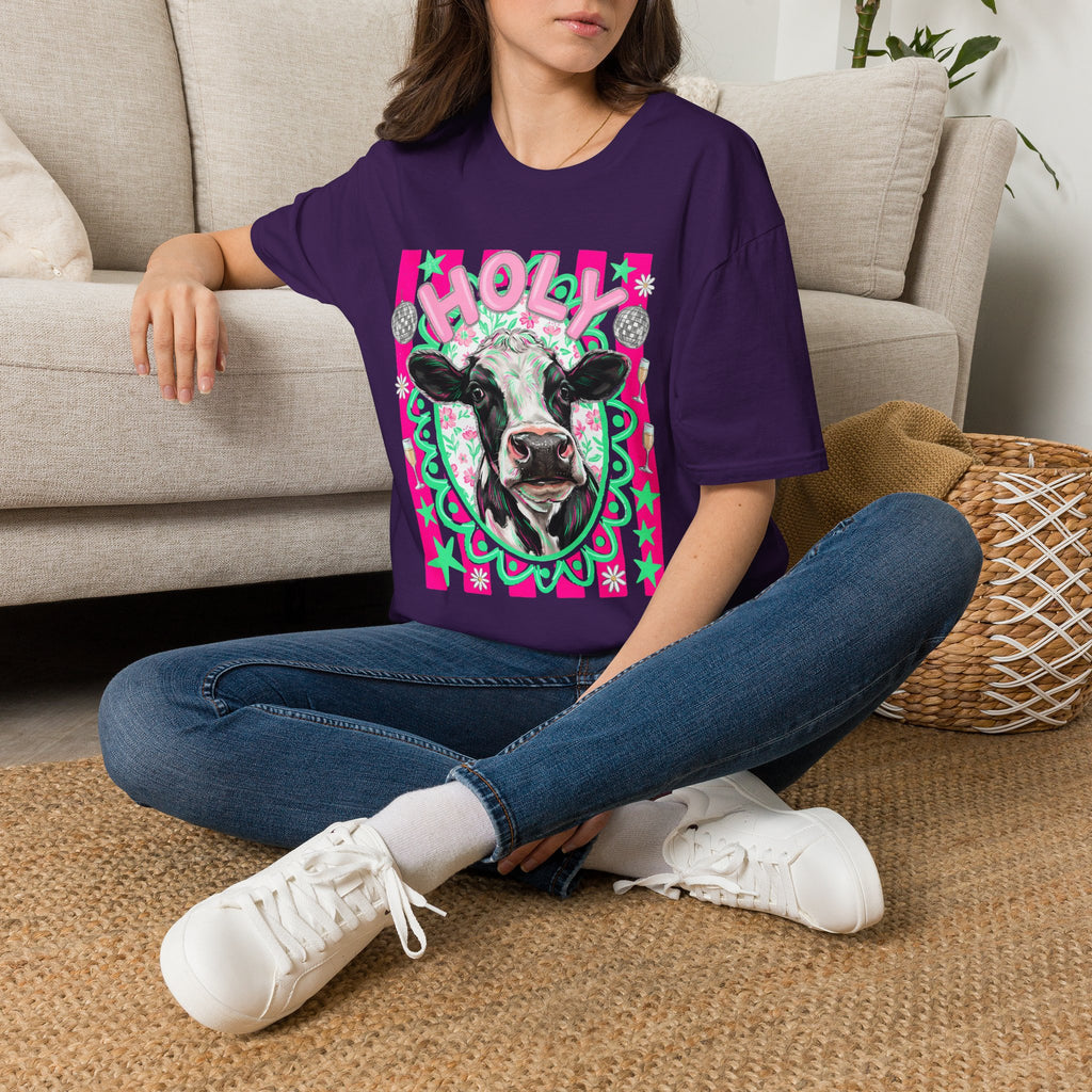 Holly Cow Graphic T-Shirt — Festive Cow Art Tee