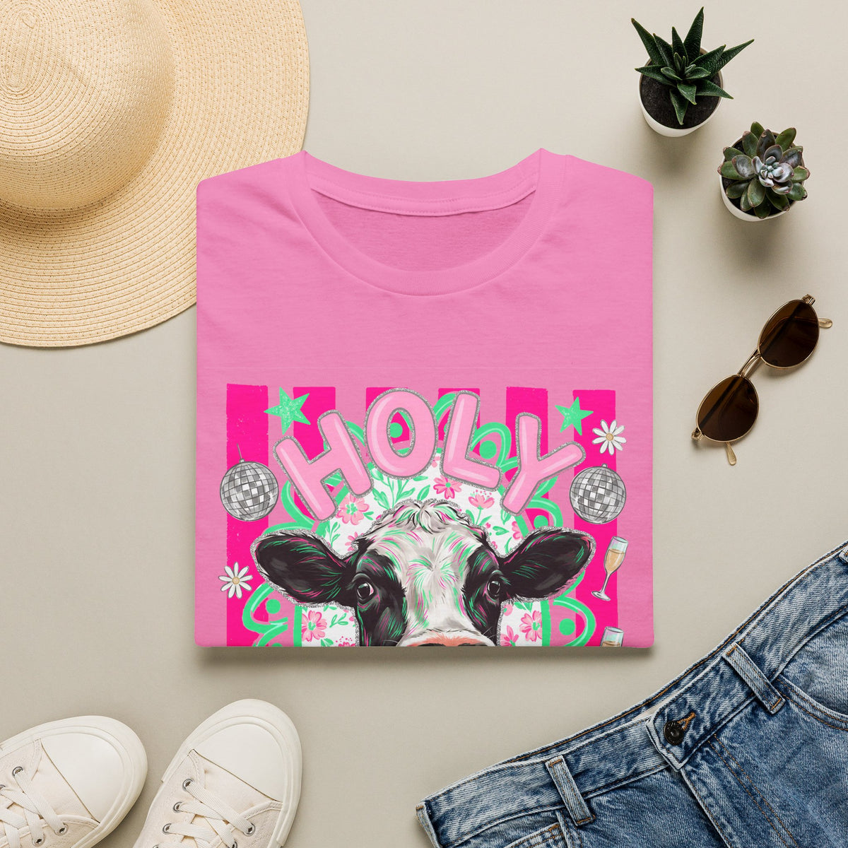 Holly Cow Graphic T-Shirt — Festive Cow Art Tee