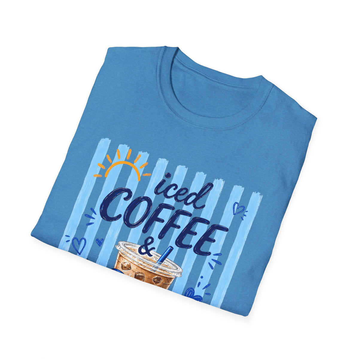 Iced Coffee & Sunshine T-Shirt — Cute Blue Striped Summer Tee