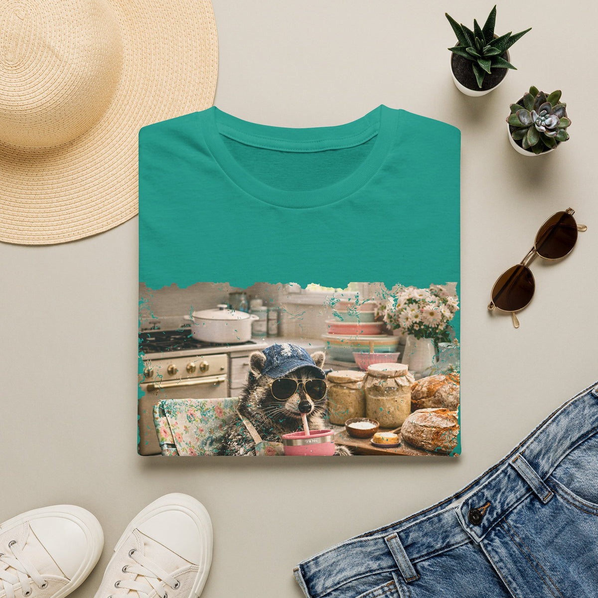 Raccoon Sourdough Vintage Graphic T-Shirt — Cozy Cottagecore Animal Print
