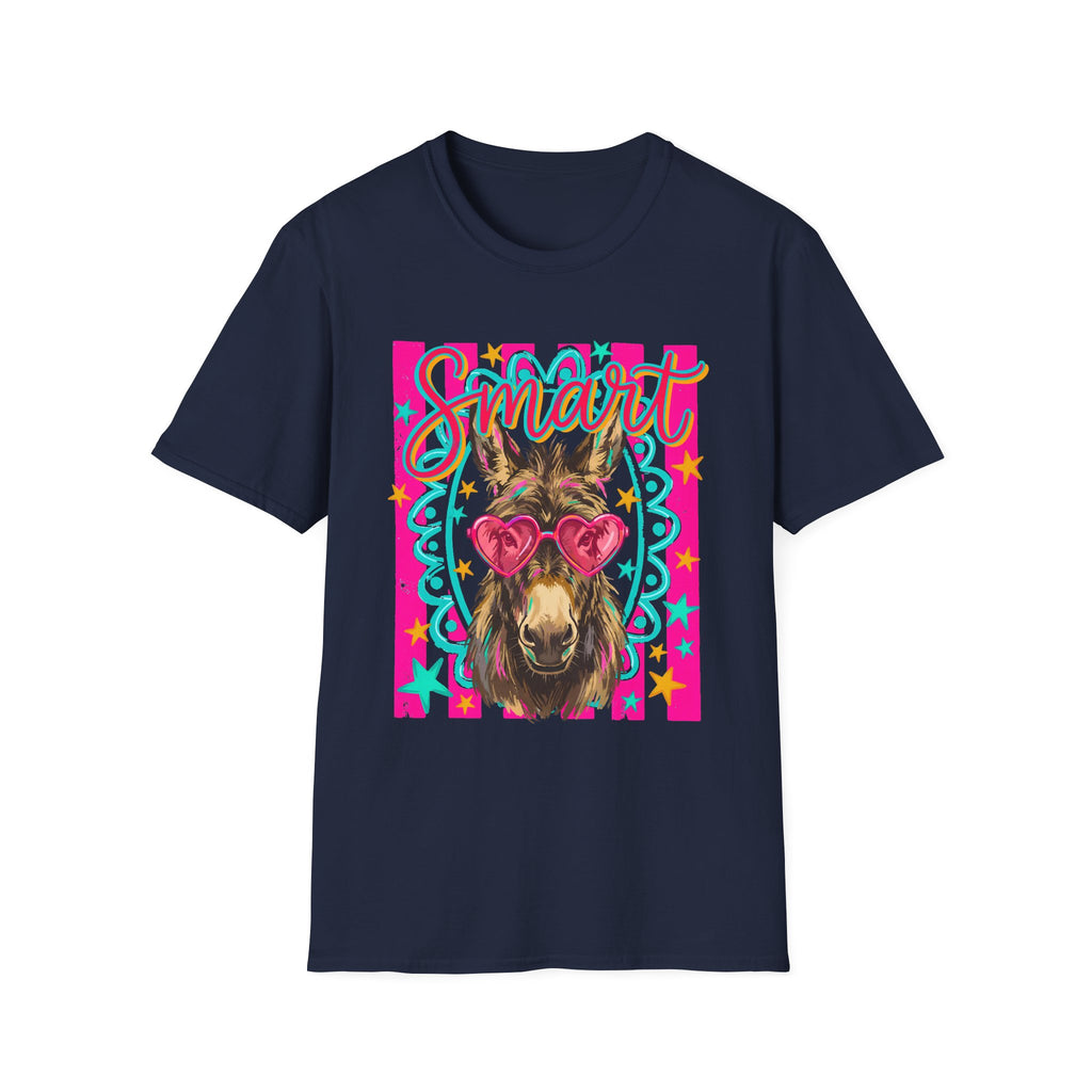 Smart Donkey T-Shirt — Colorful Heart-Sunglasses Graphic Tee for Animal Lovers