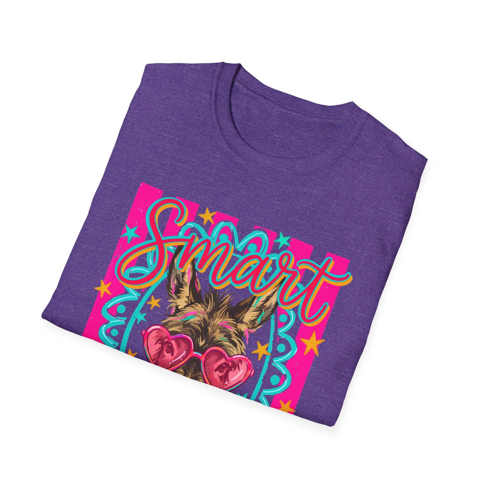 Smart Donkey T-Shirt — Colorful Heart-Sunglasses Graphic Tee for Animal Lovers