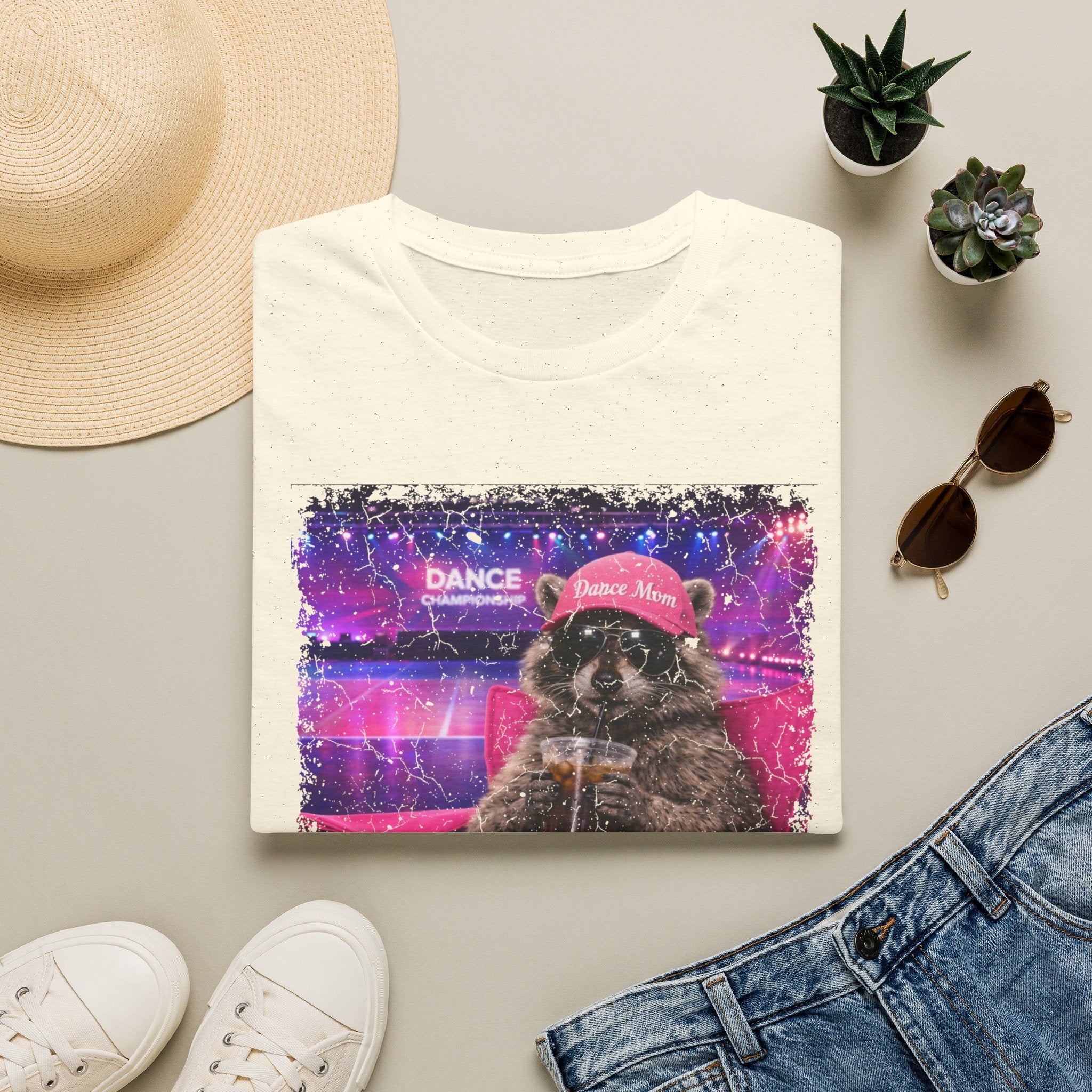 Raccoon ‘Dance’ Graphic T-Shirt — Retro Neon Wildlife Tee