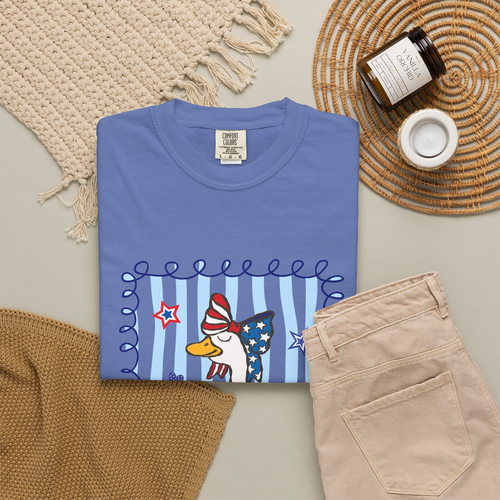 Patriotic Goose Graphic T-Shirt — "Proud Mama" Americana Tee