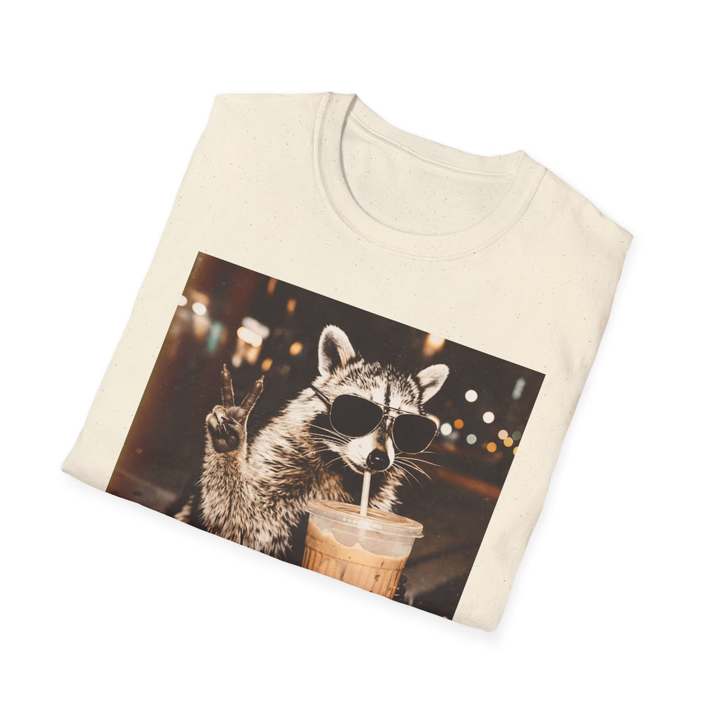 Raccoon Drinking Iced Coffee T-Shirt