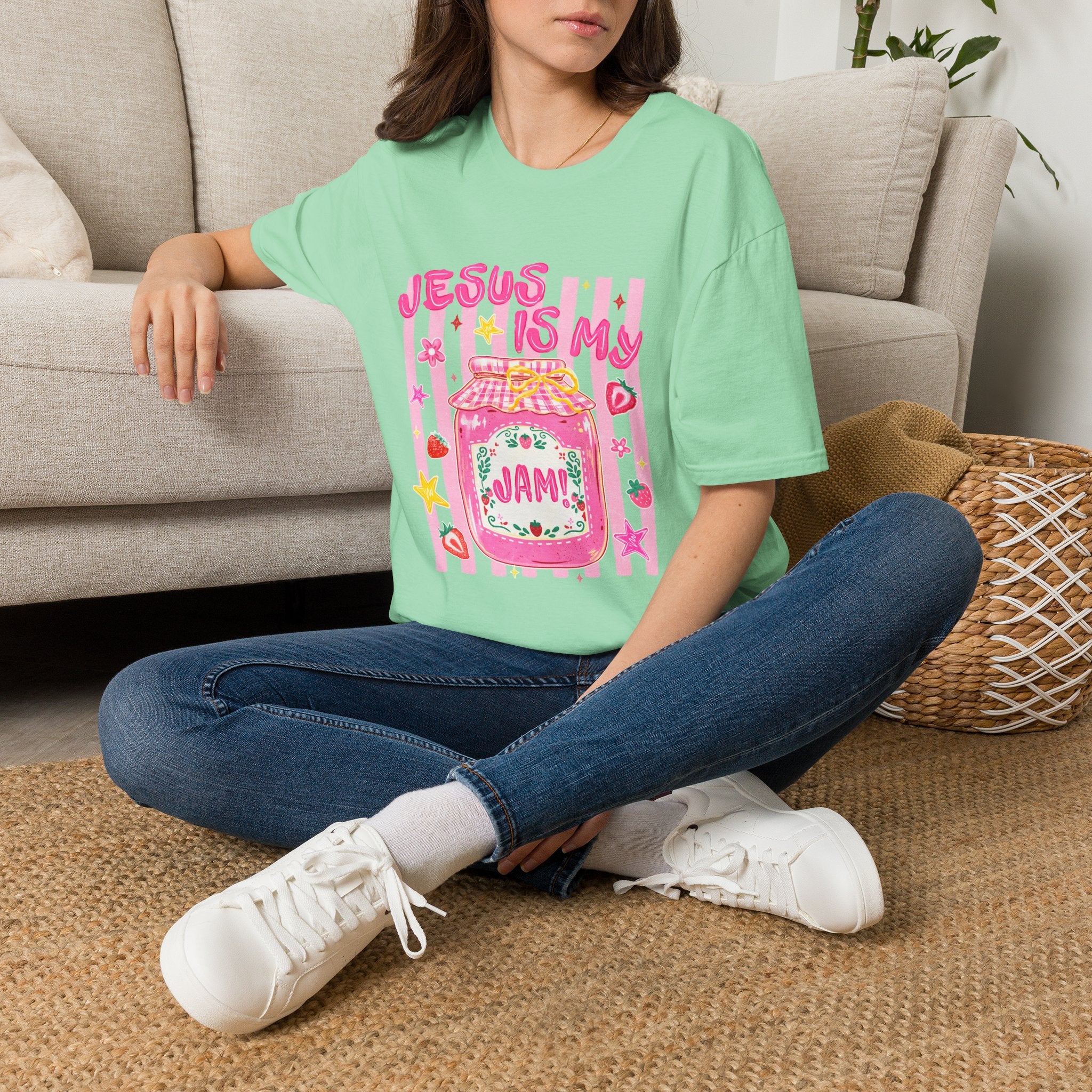 Jesus Is My Jam T‑Shirt — Cute Pink Faith Graphic Tee