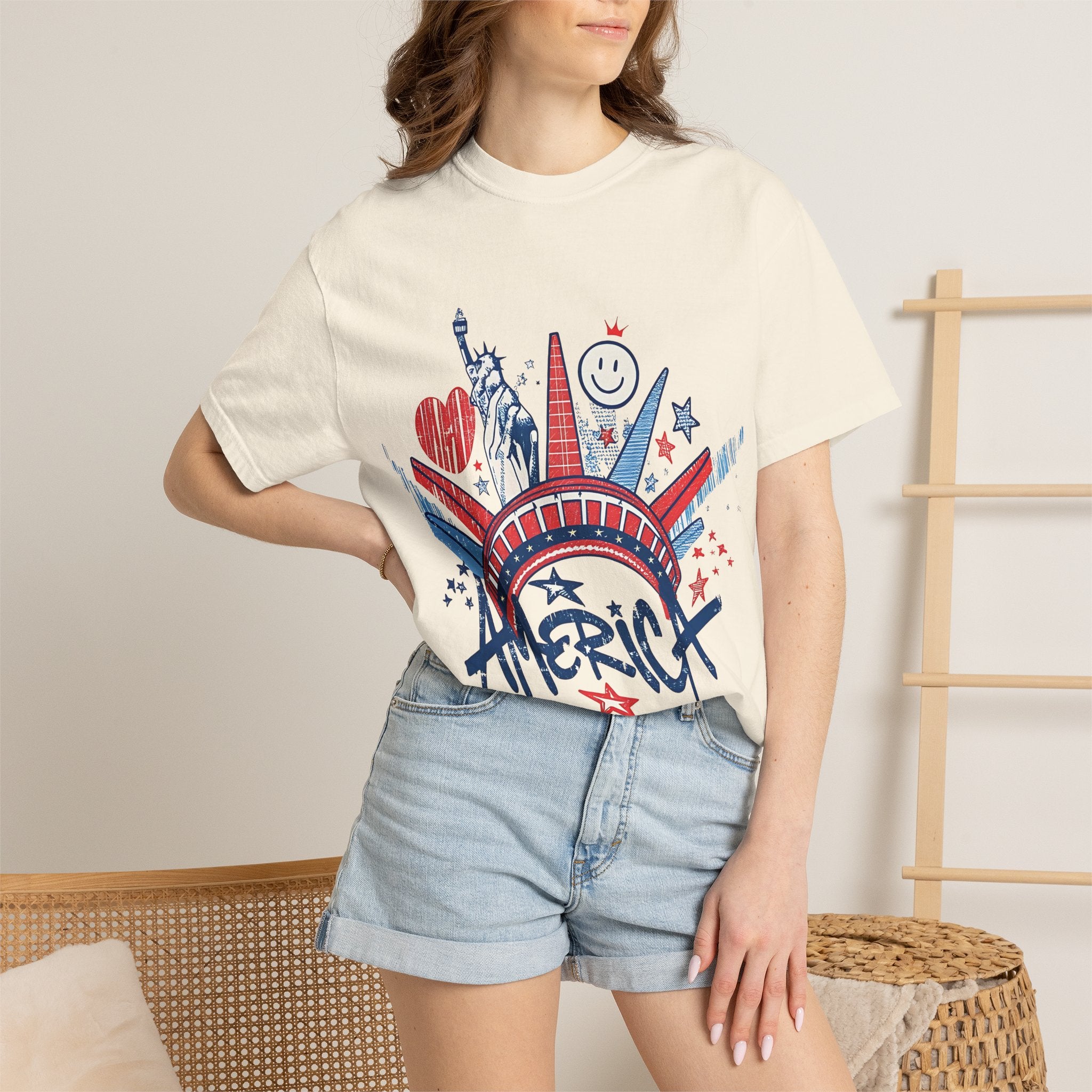 America Graphic T-Shirt — Patriotic Statue of Liberty 4th of July Tee