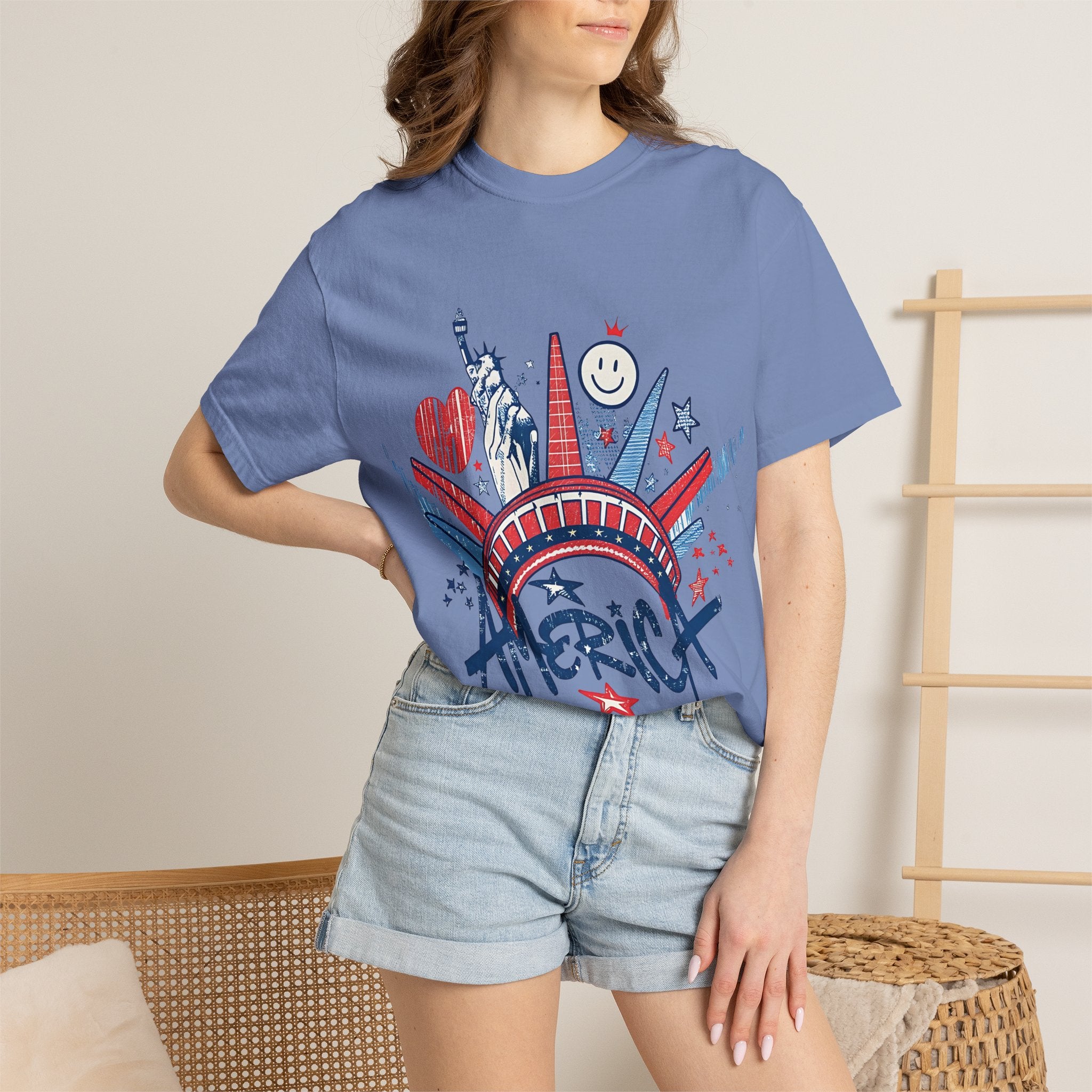America Graphic T-Shirt — Patriotic Statue of Liberty 4th of July Tee