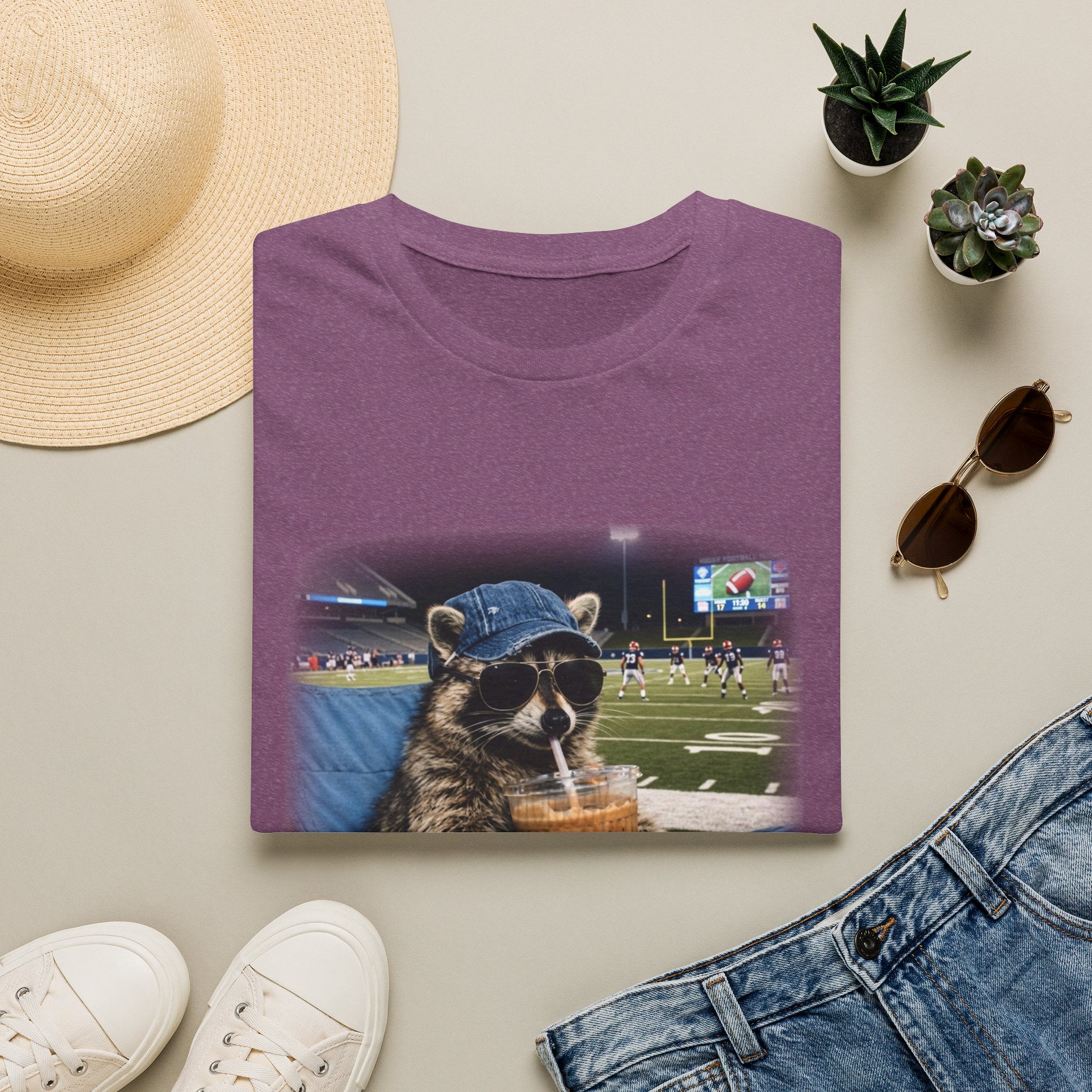 Raccoon Football Stadium Tee – "I Live Here Now" Graphic T-Shirt