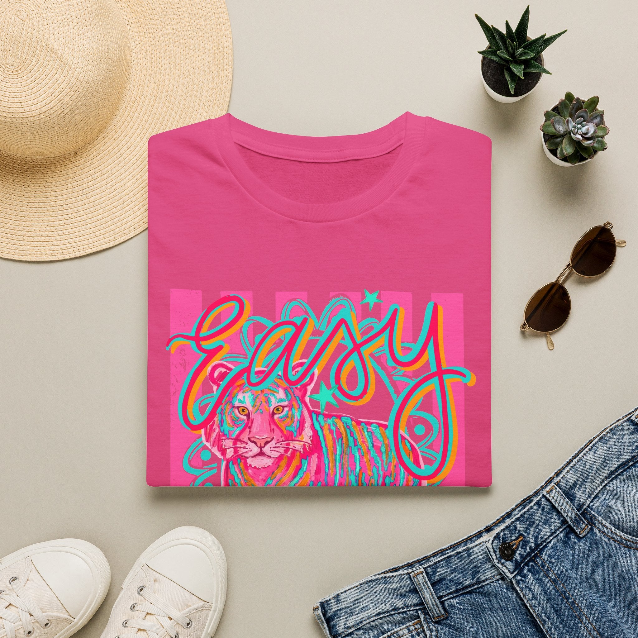 Easy Tiger T-Shirt — Colorful Retro Neon Tiger Graphic