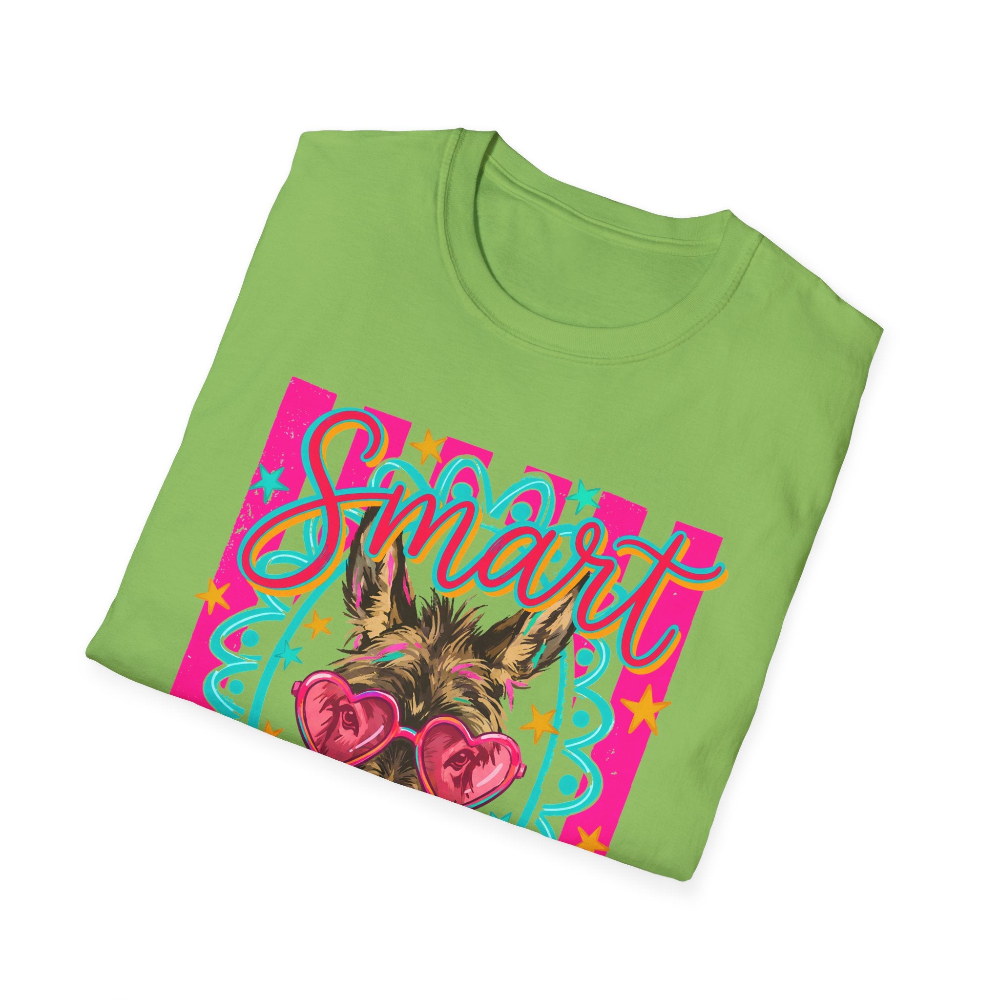 Smart Donkey T-Shirt — Colorful Heart-Sunglasses Graphic Tee for Animal Lovers