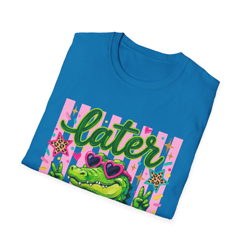 Later Alligator T-Shirt — Cute Retro Croc Graphic Tee with Heart Sunglasses