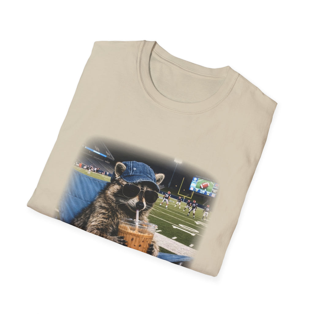 Raccoon Football Stadium Tee – "I Live Here Now" Graphic T-Shirt