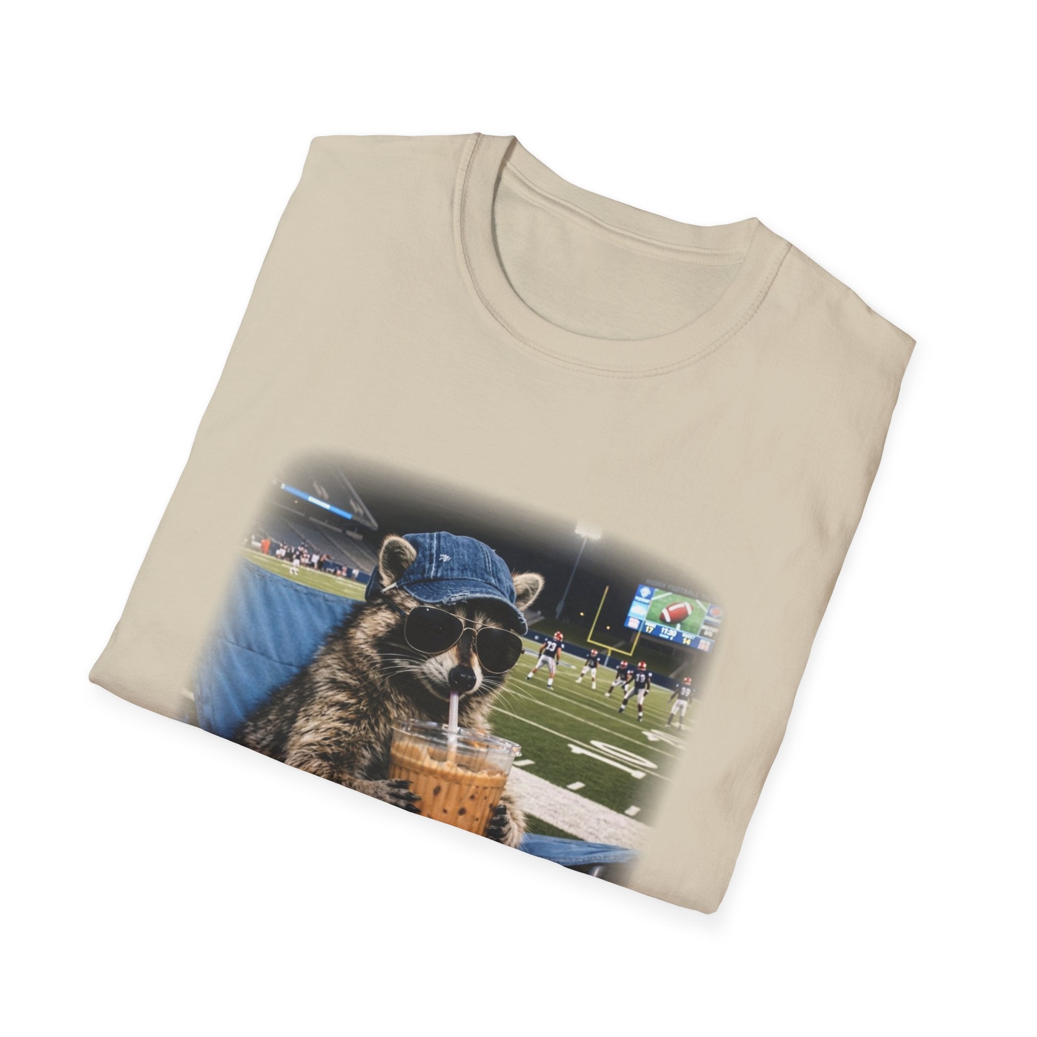 Raccoon Football Stadium Tee – "I Live Here Now" Graphic T-Shirt