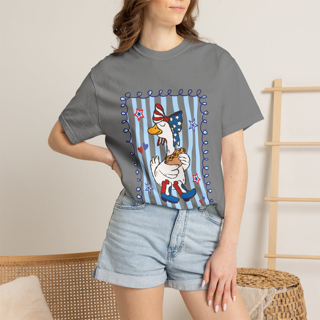 Patriotic Goose Graphic T-Shirt — "Proud Mama" Americana Tee