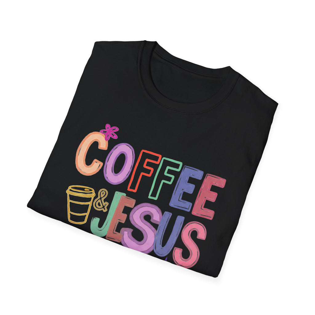 Coffee & Jesus T‑Shirt — Colorful Faith Graphic Tee for Women