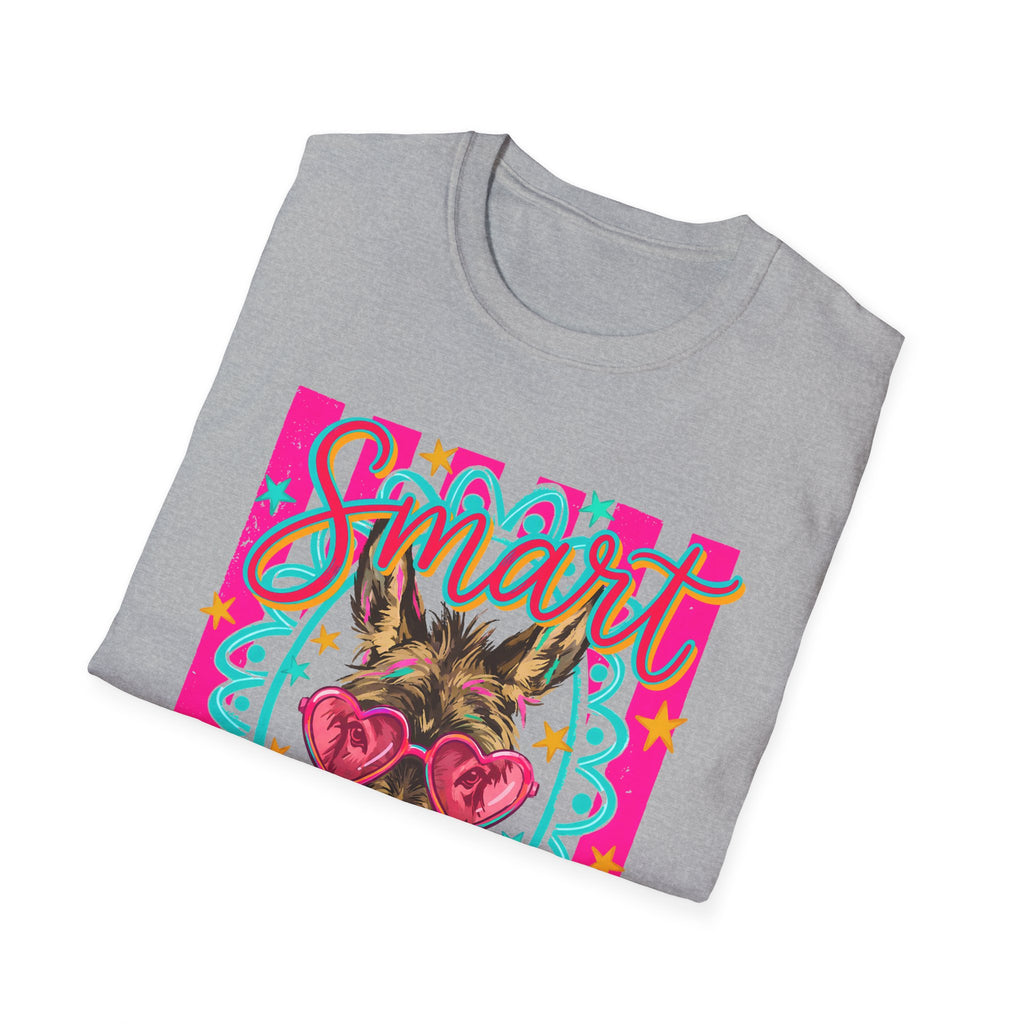 Smart Donkey T-Shirt — Colorful Heart-Sunglasses Graphic Tee for Animal Lovers