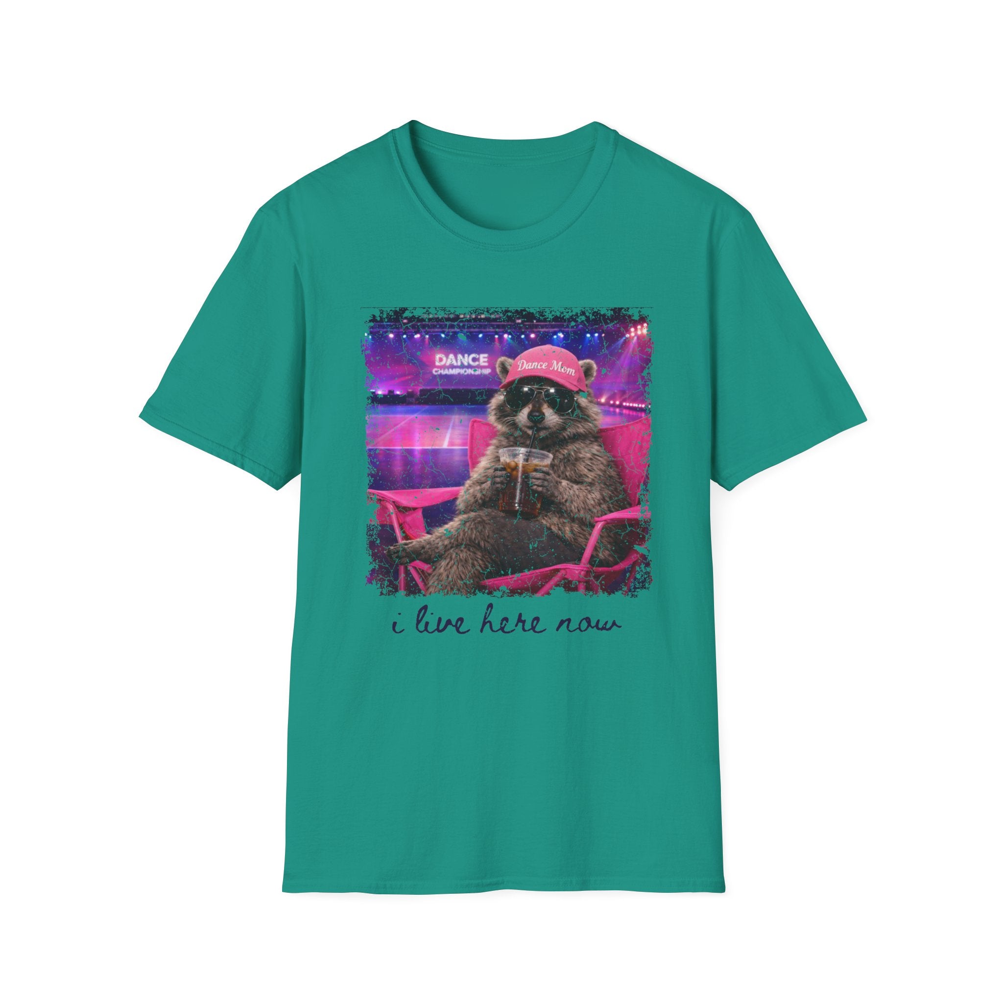 Raccoon ‘Dance’ Graphic T-Shirt — Retro Neon Wildlife Tee