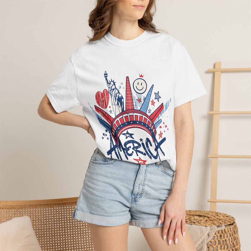 America Graphic T-Shirt — Patriotic Statue of Liberty 4th of July Tee