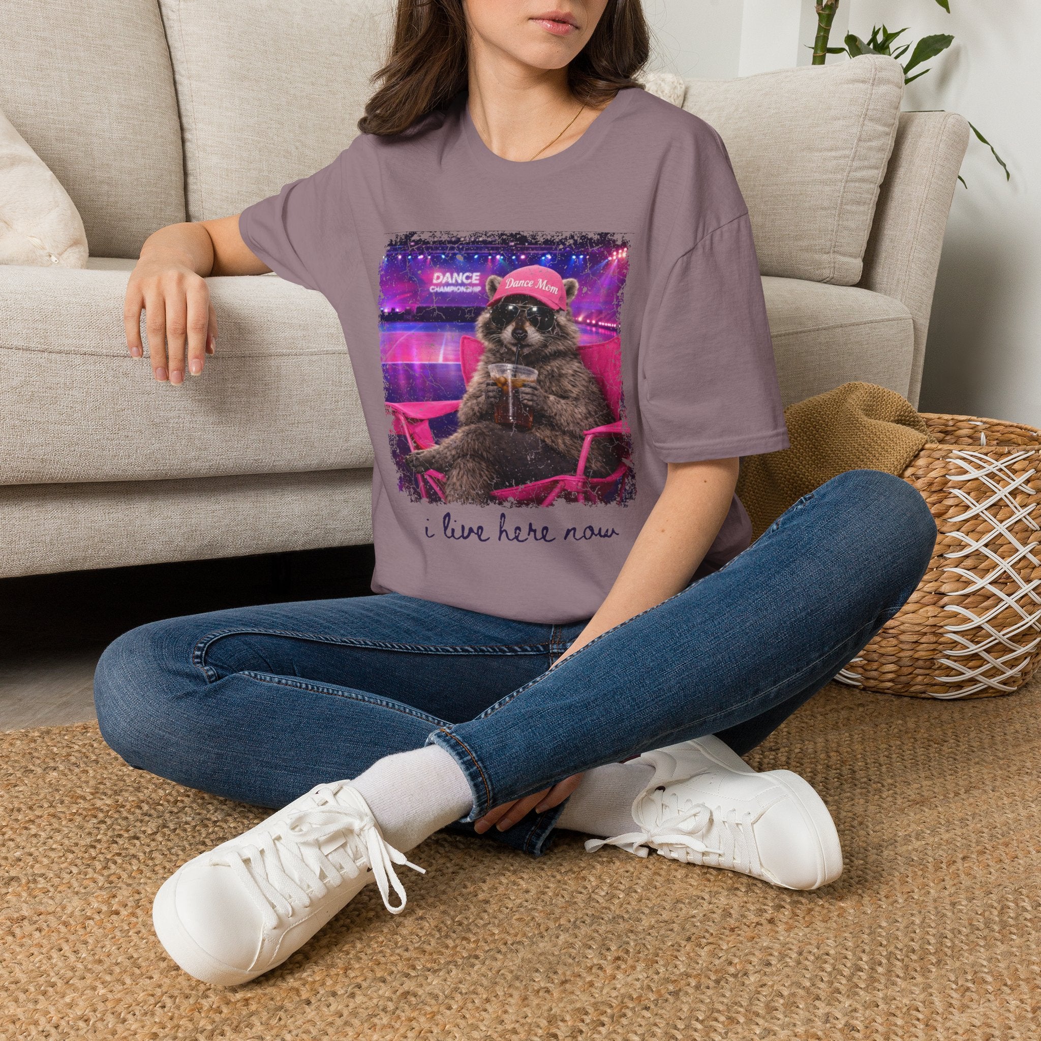 Raccoon ‘Dance’ Graphic T-Shirt — Retro Neon Wildlife Tee