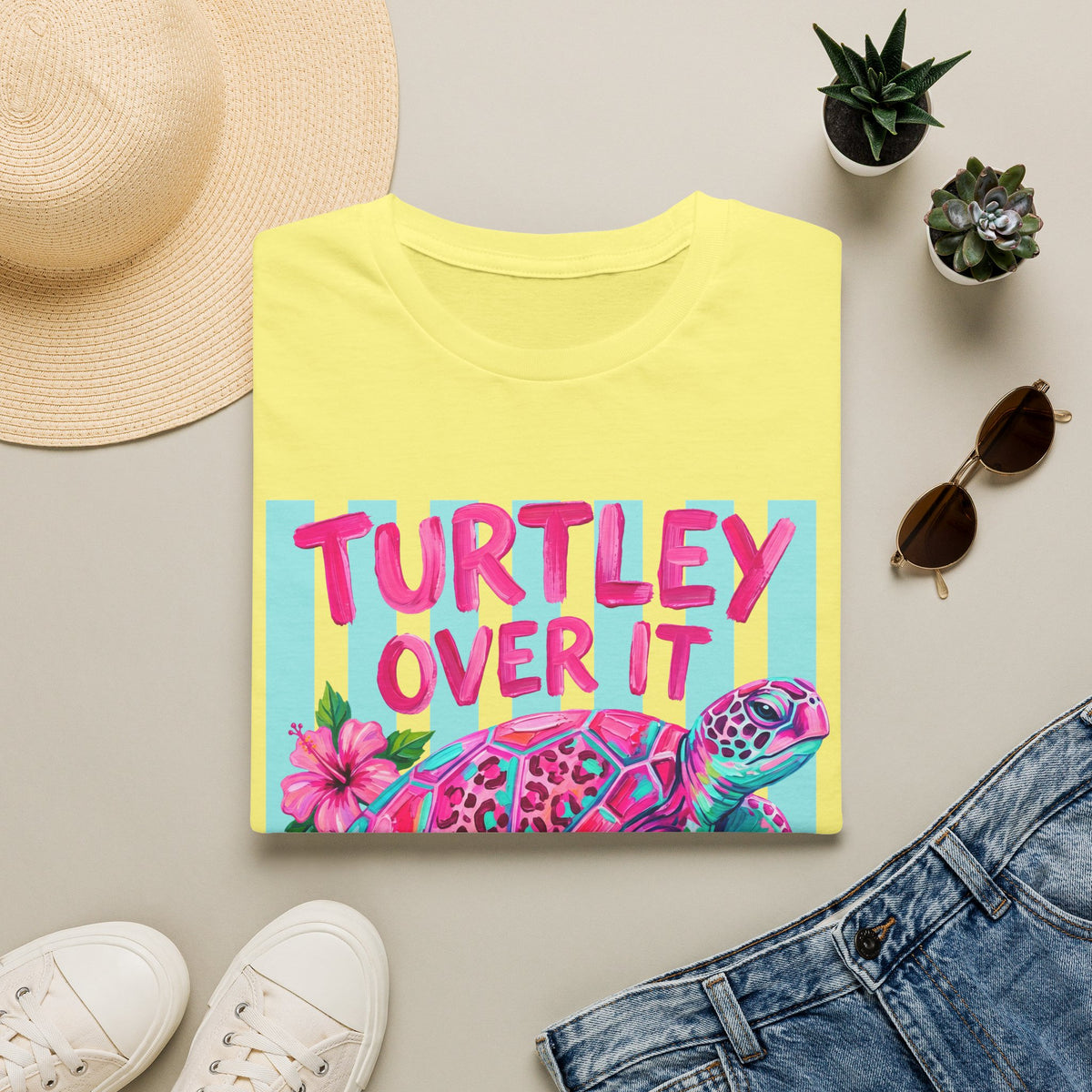 Turtley Over It T-Shirt — Tropical Pink Sea Turtle Graphic Tee