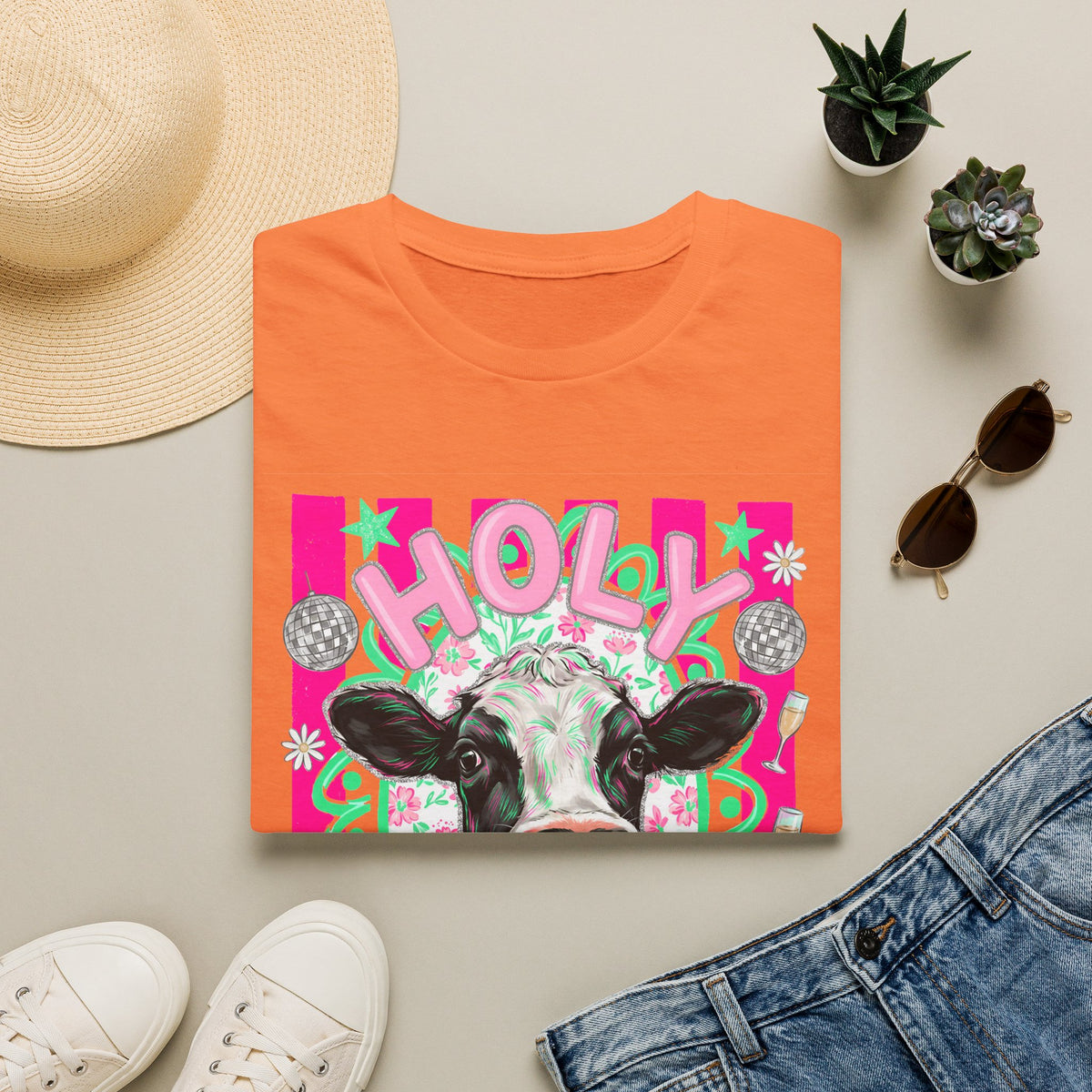 Holly Cow Graphic T-Shirt — Festive Cow Art Tee