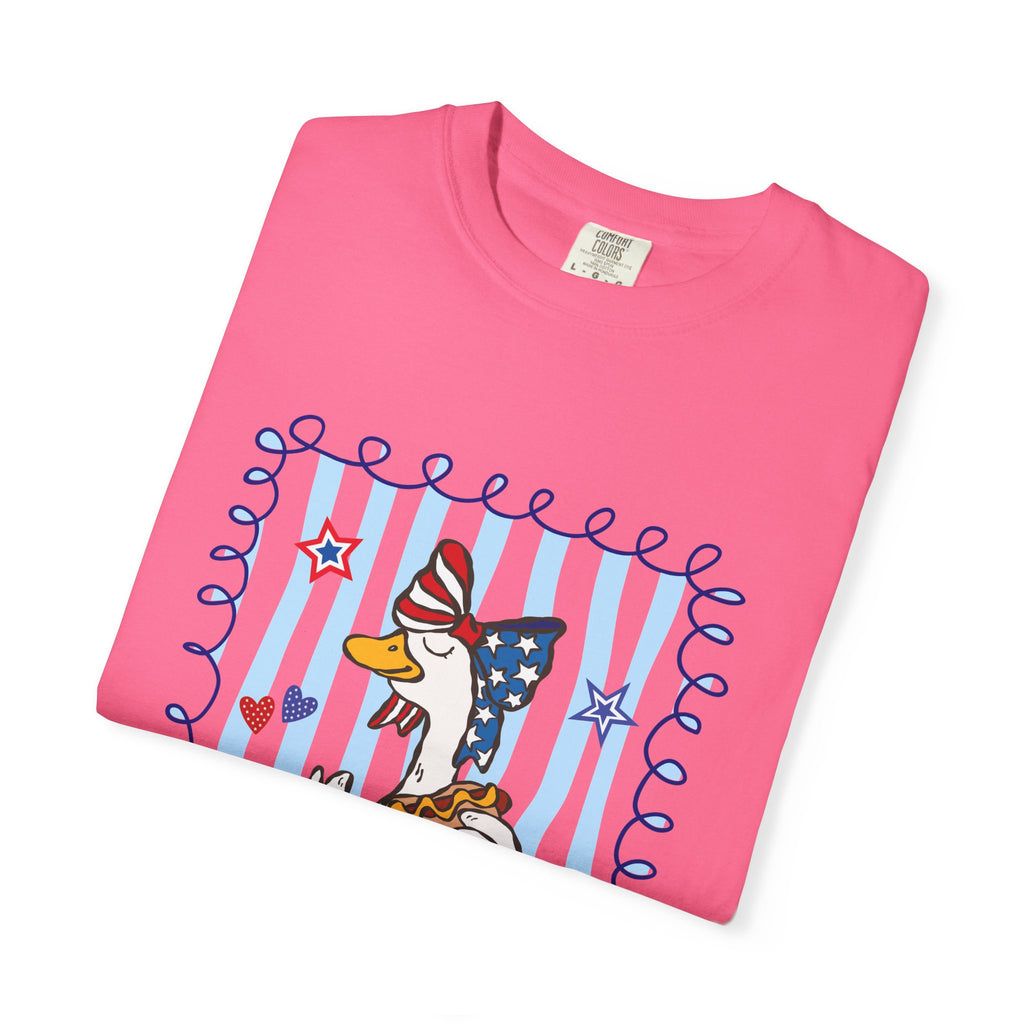 Patriotic Goose Graphic T-Shirt — "Proud Mama" Americana Tee