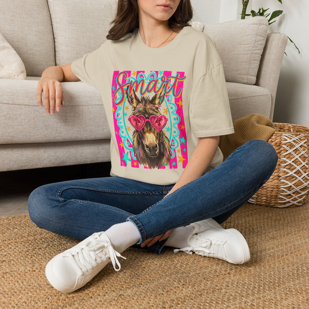 Smart Donkey T-Shirt — Colorful Heart-Sunglasses Graphic Tee for Animal Lovers