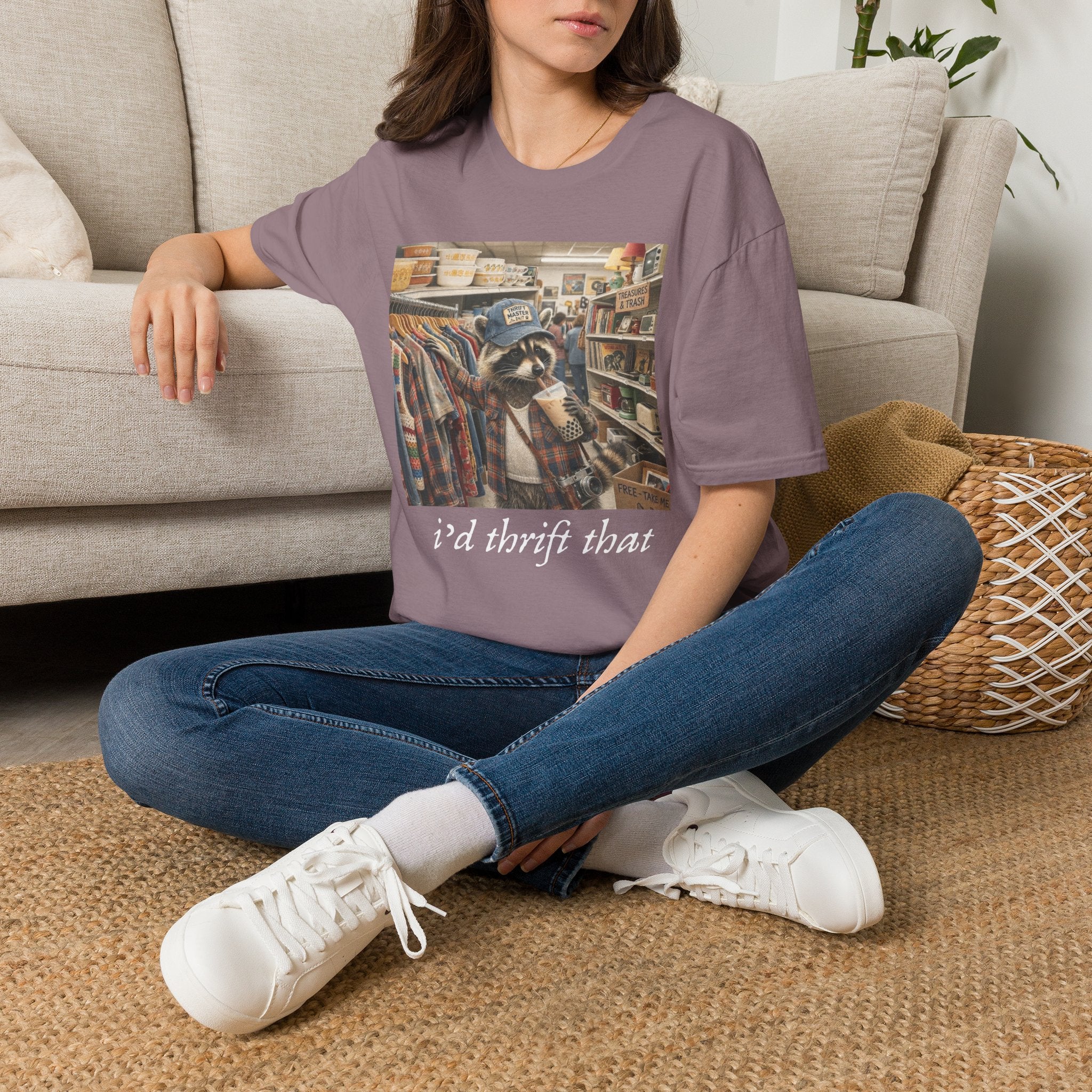 Thrifted Raccoon T-Shirt — "I'd Thrift That" Vintage Store Graphic Tee