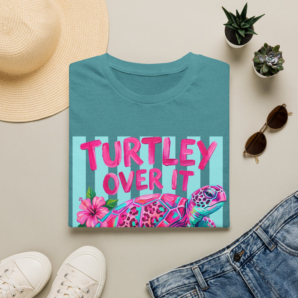 Turtley Over It T-Shirt — Tropical Pink Sea Turtle Graphic Tee