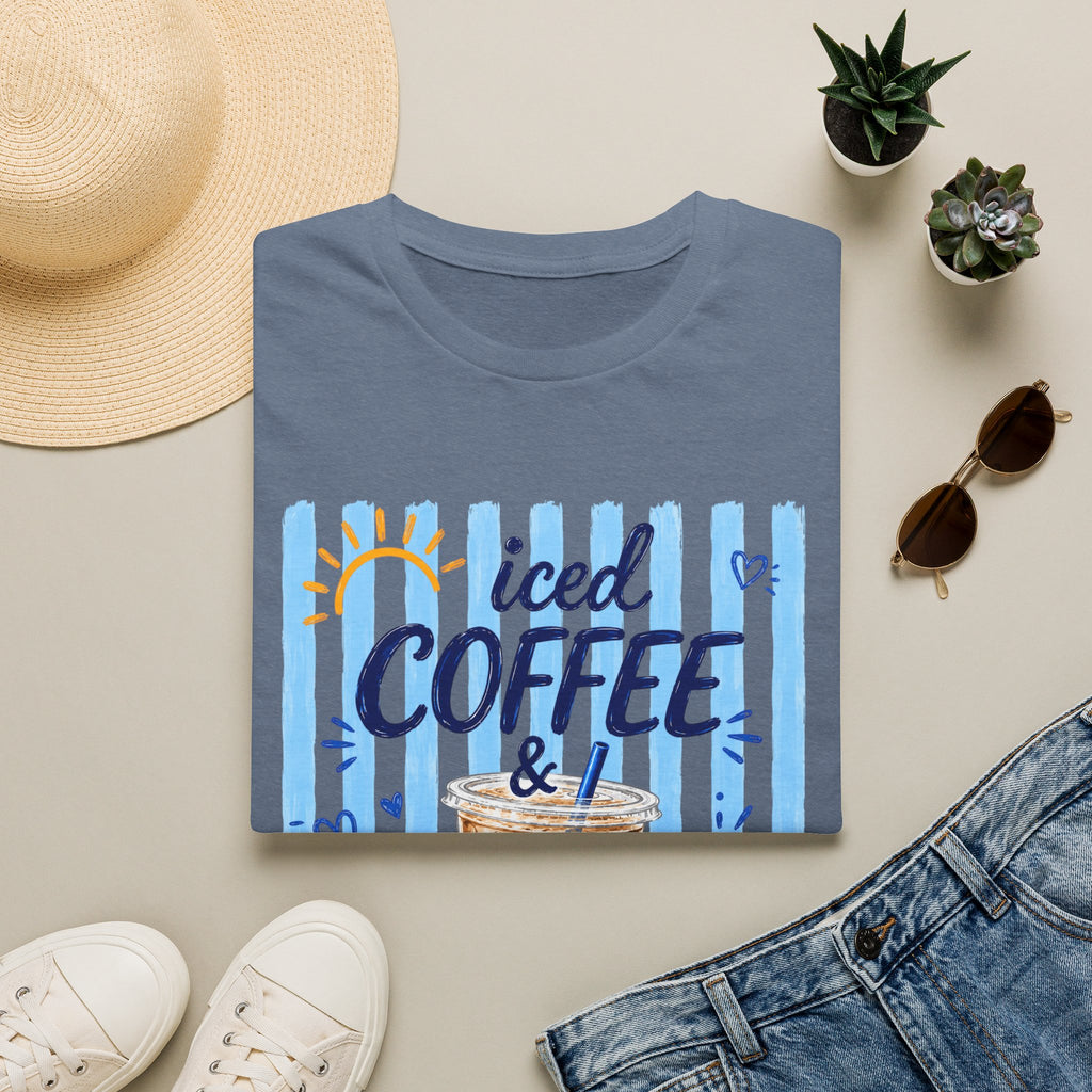 Iced Coffee & Sunshine T-Shirt — Cute Blue Striped Summer Tee