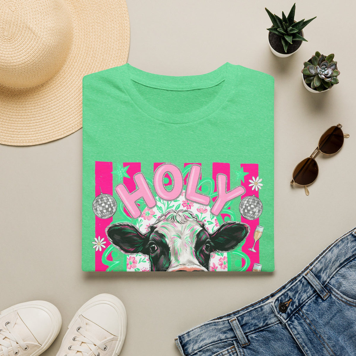 Holly Cow Graphic T-Shirt — Festive Cow Art Tee