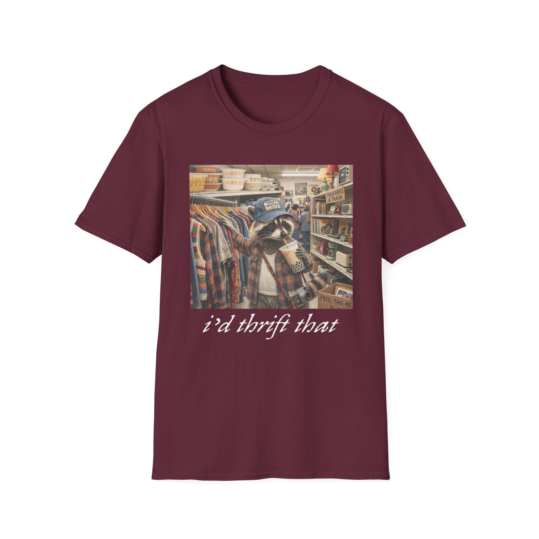 Thrifted Raccoon T-Shirt — "I'd Thrift That" Vintage Store Graphic Tee