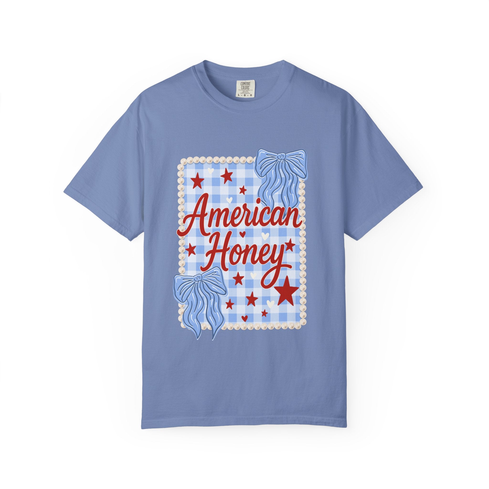 American Honey T-Shirt — Patriotic Gingham Graphic Tee