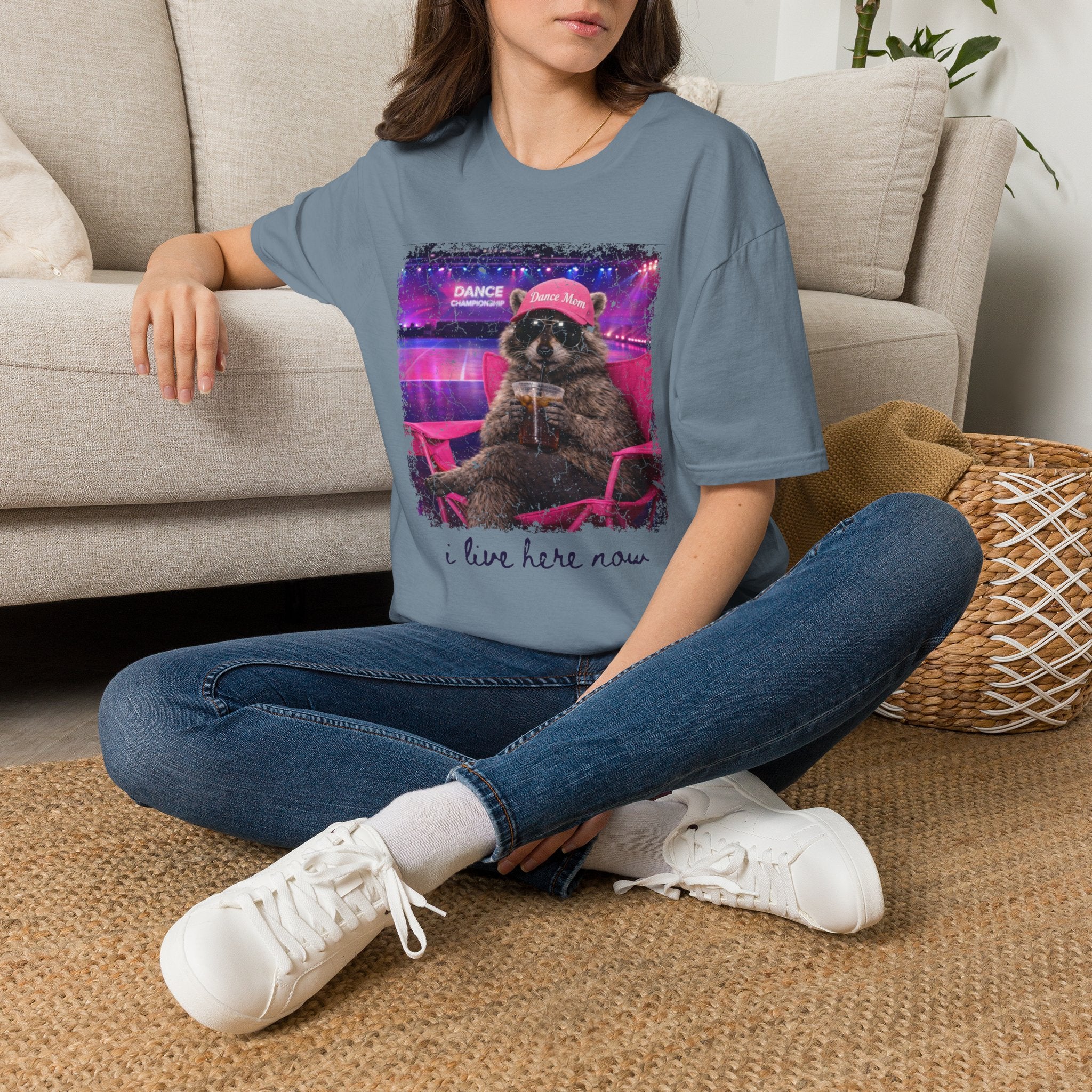Raccoon ‘Dance’ Graphic T-Shirt — Retro Neon Wildlife Tee