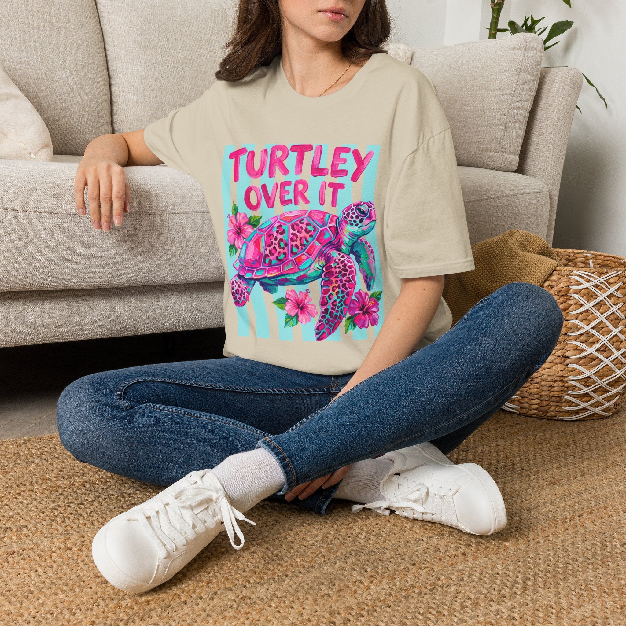 Turtley Over It T-Shirt — Tropical Pink Sea Turtle Graphic Tee