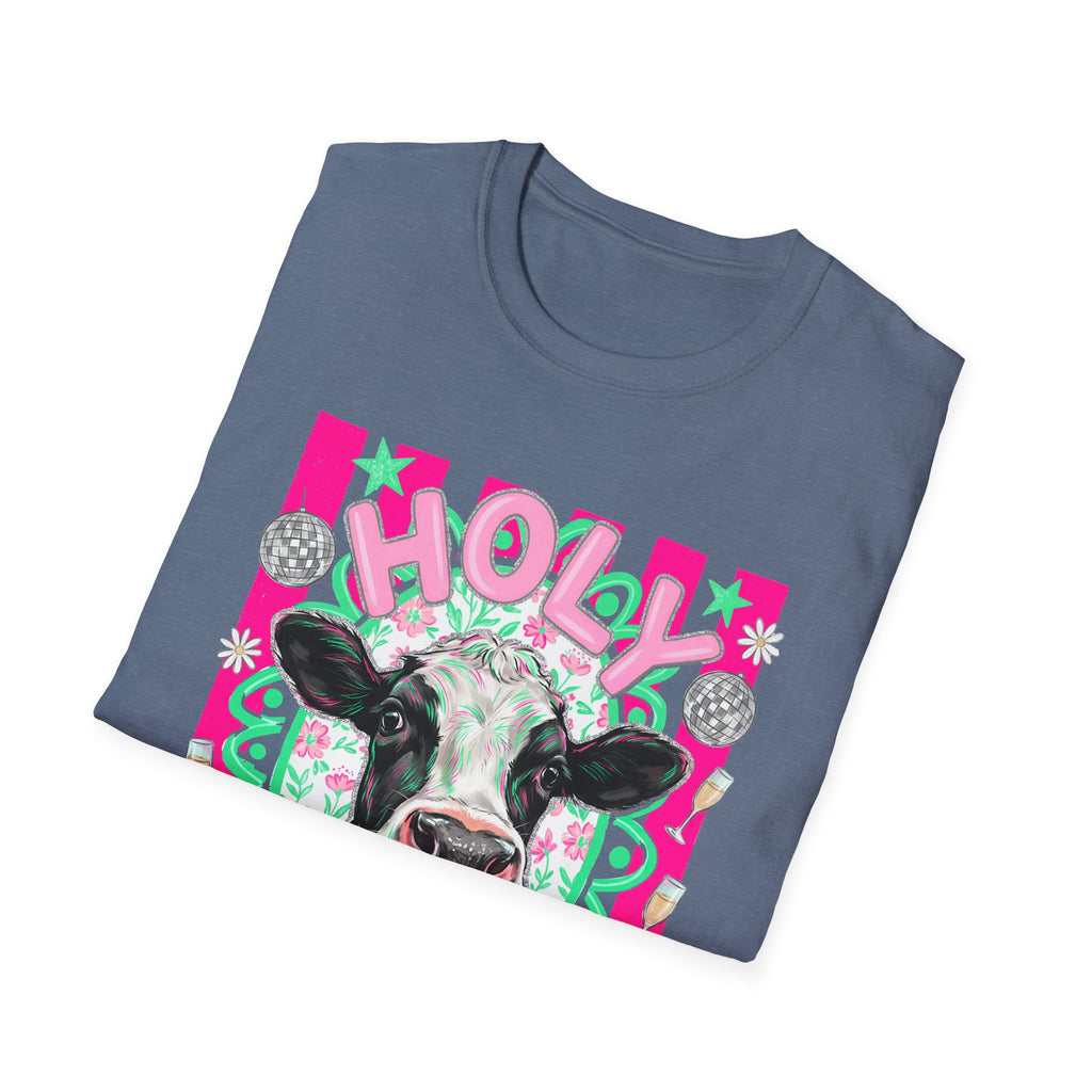 Holly Cow Graphic T-Shirt — Festive Cow Art Tee