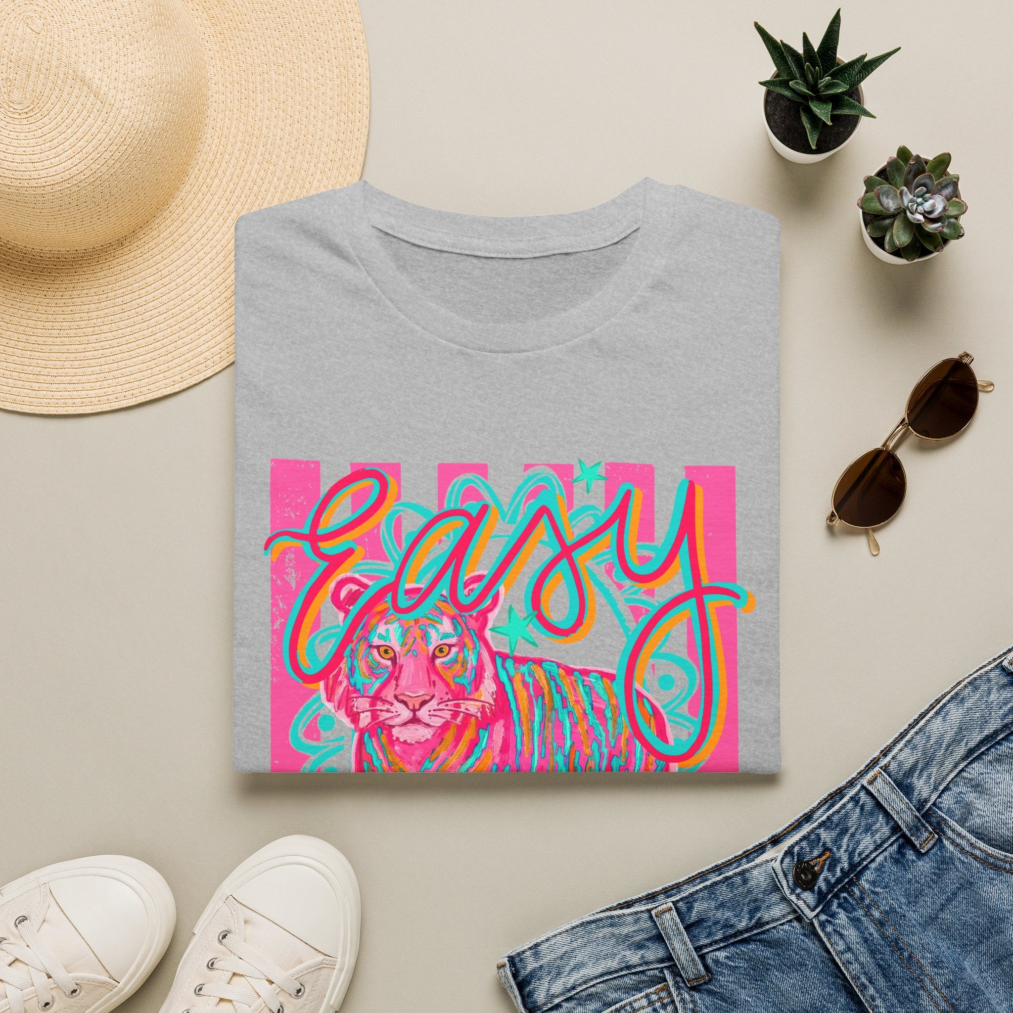 Easy Tiger T-Shirt — Colorful Retro Neon Tiger Graphic