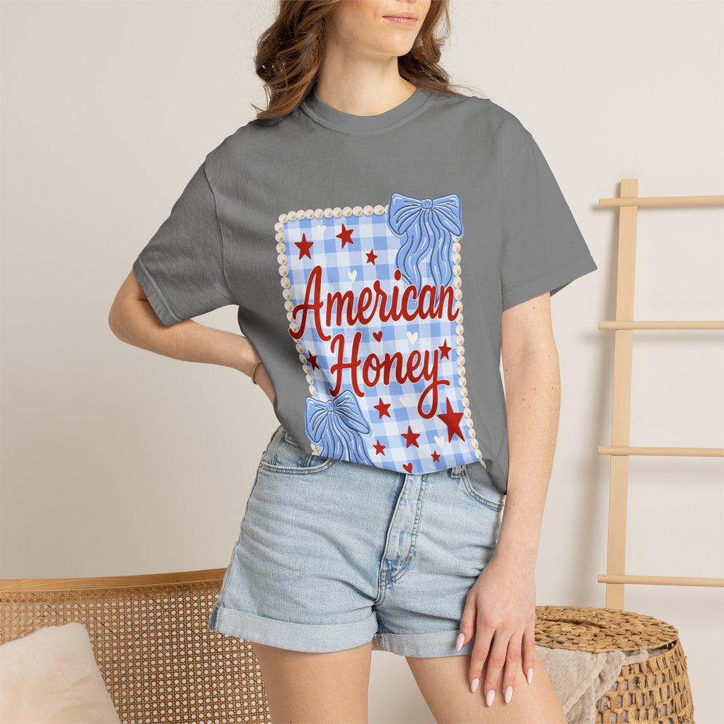 American Honey T-Shirt — Patriotic Gingham Graphic Tee