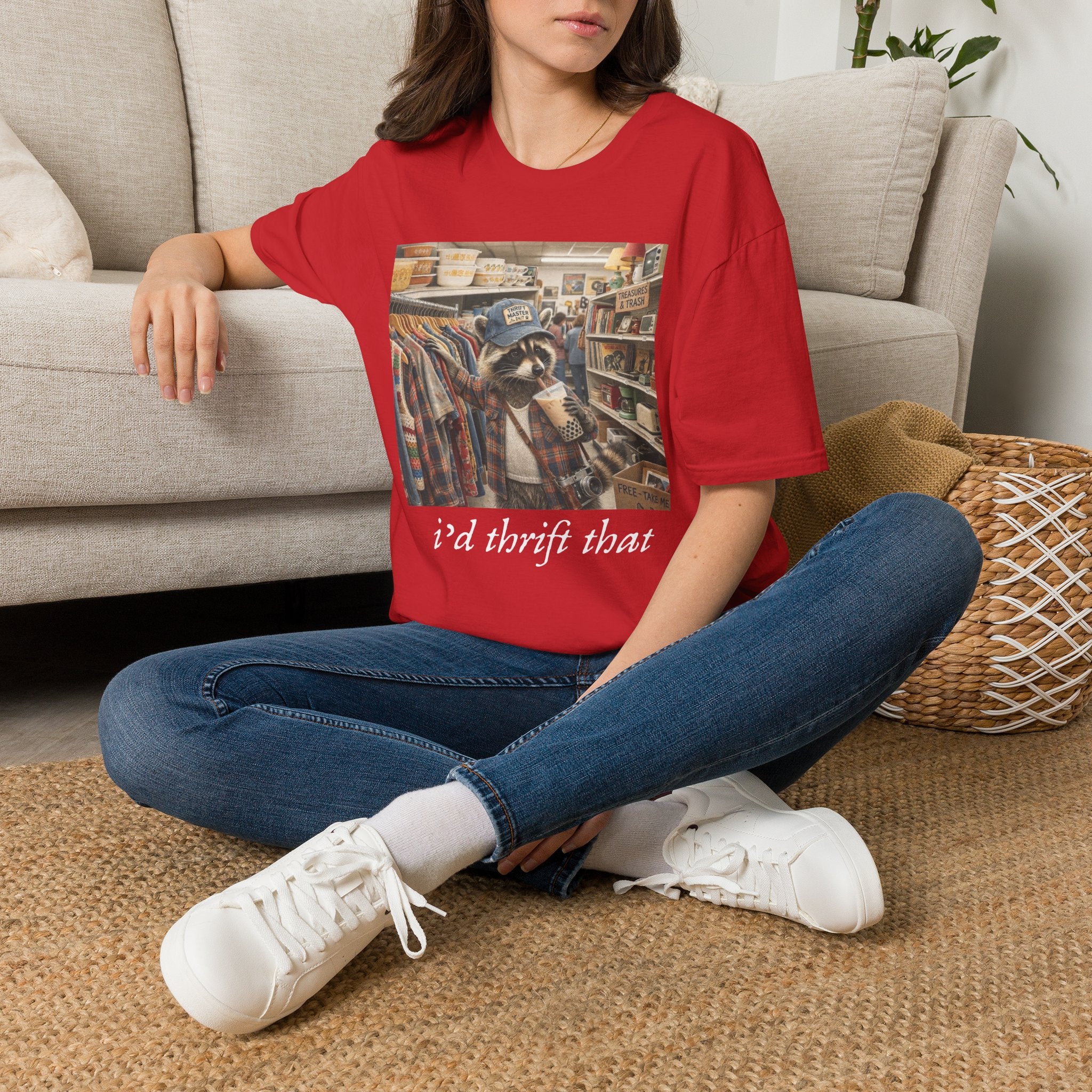 Thrifted Raccoon T-Shirt — "I'd Thrift That" Vintage Store Graphic Tee