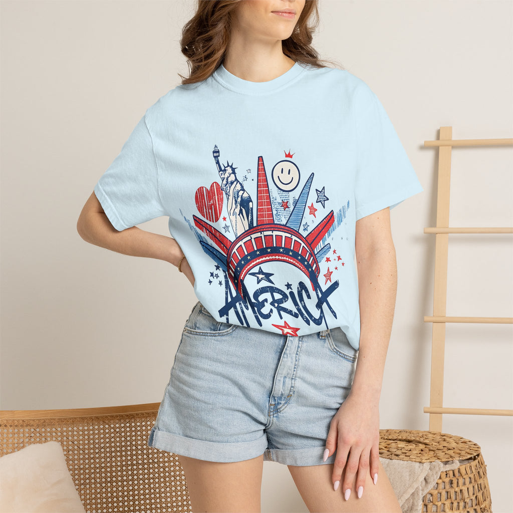 America Graphic T-Shirt — Patriotic Statue of Liberty 4th of July Tee