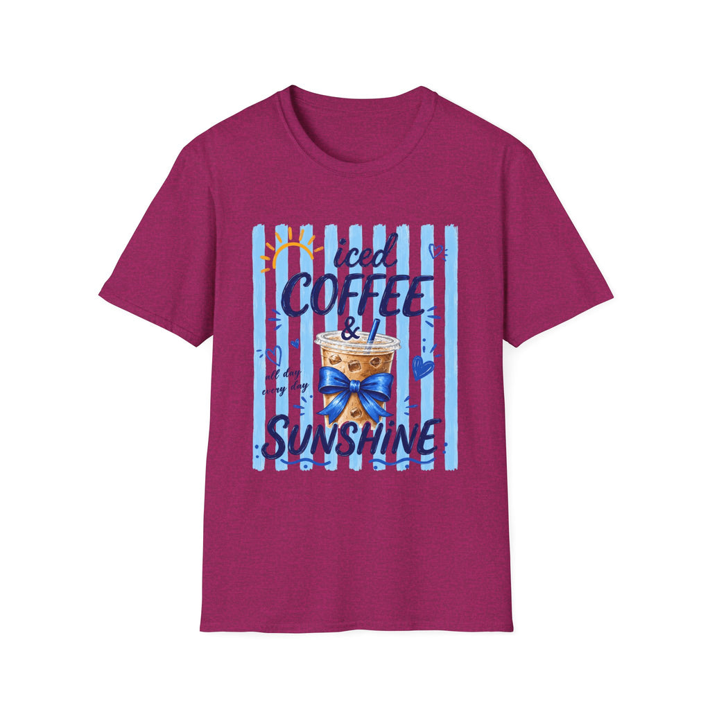 Iced Coffee & Sunshine T-Shirt — Cute Blue Striped Summer Tee