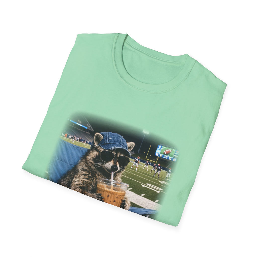 Raccoon Football Stadium Tee – "I Live Here Now" Graphic T-Shirt