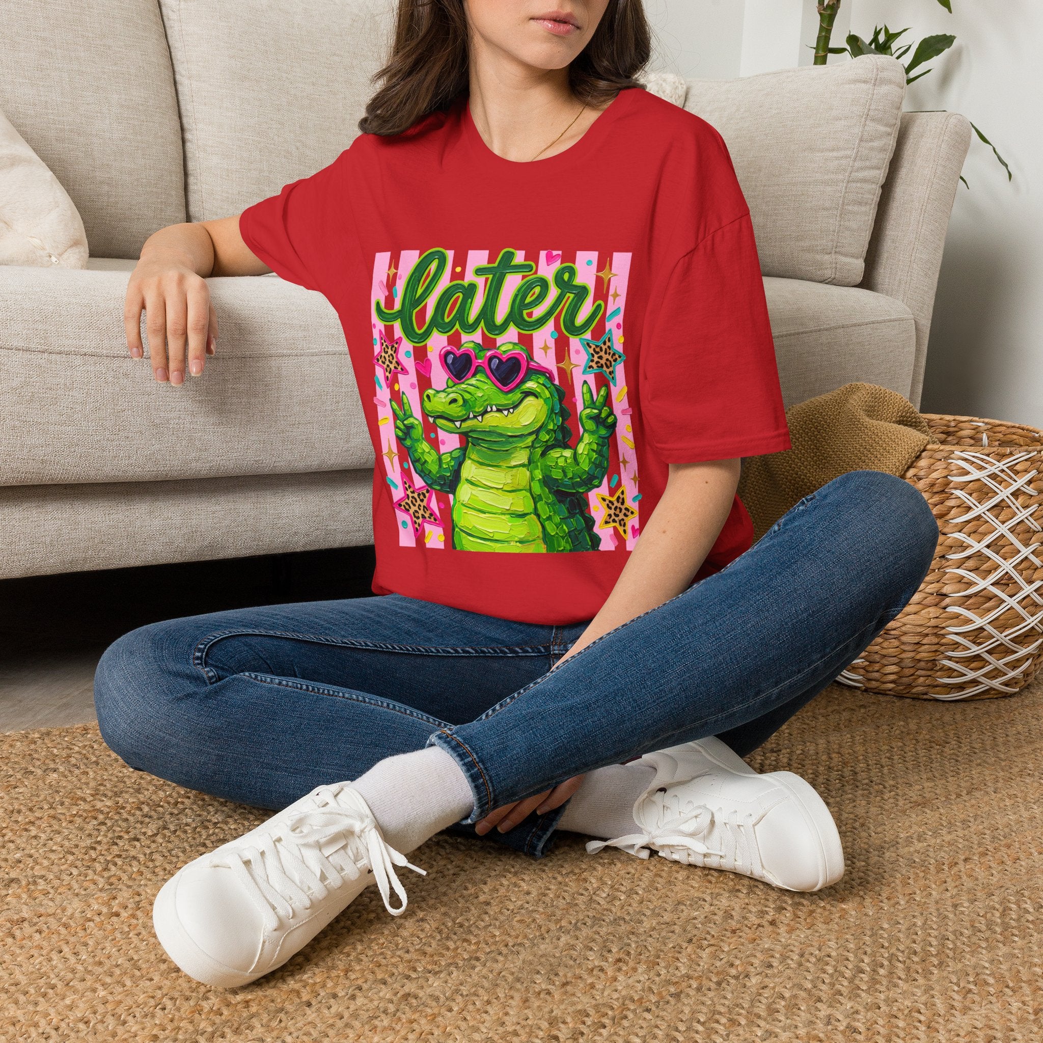 Later Alligator T-Shirt — Cute Retro Croc Graphic Tee with Heart Sunglasses