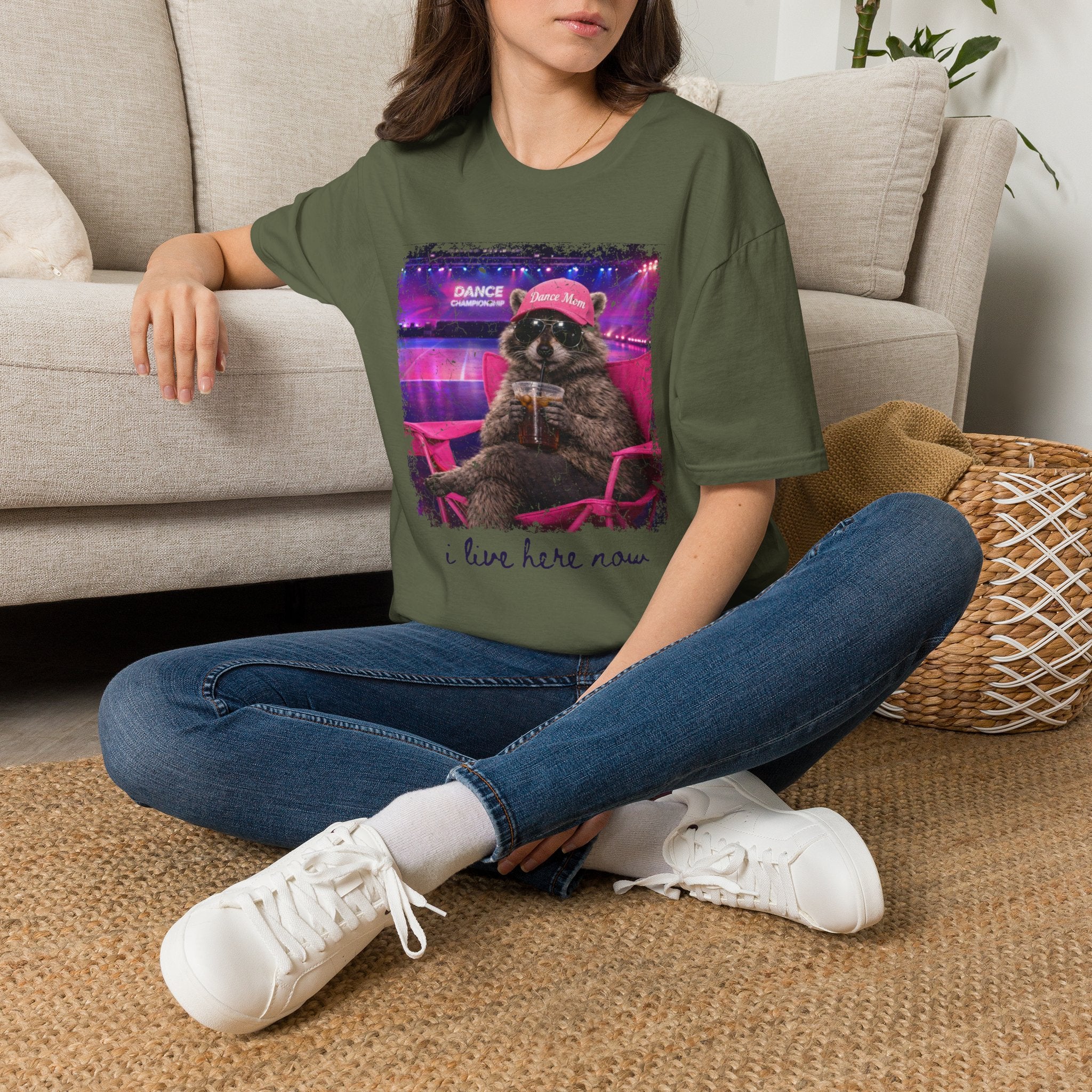 Raccoon ‘Dance’ Graphic T-Shirt — Retro Neon Wildlife Tee