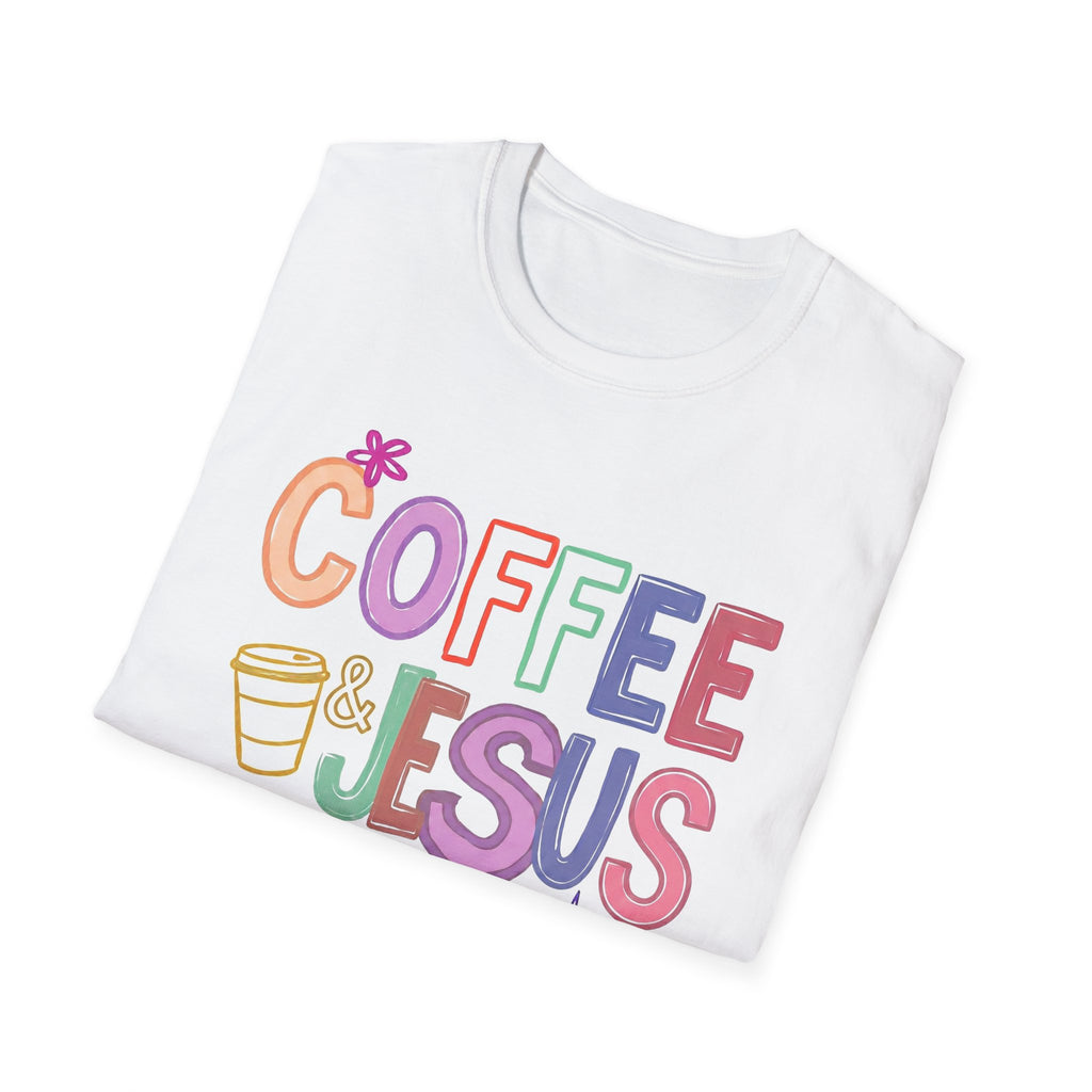 Coffee & Jesus T‑Shirt — Colorful Faith Graphic Tee for Women